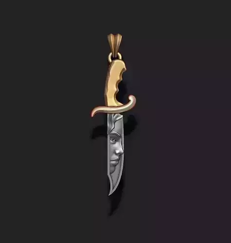 Knife with girl head face pendant
