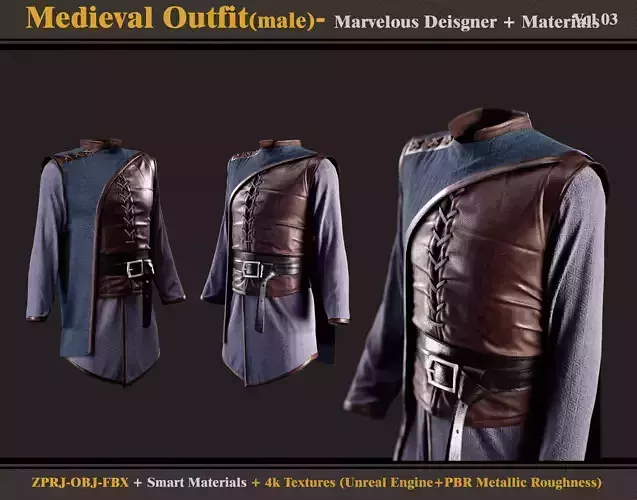 Medieval Outfit-MALE- Marvelous Designer-obj-fbx-material
