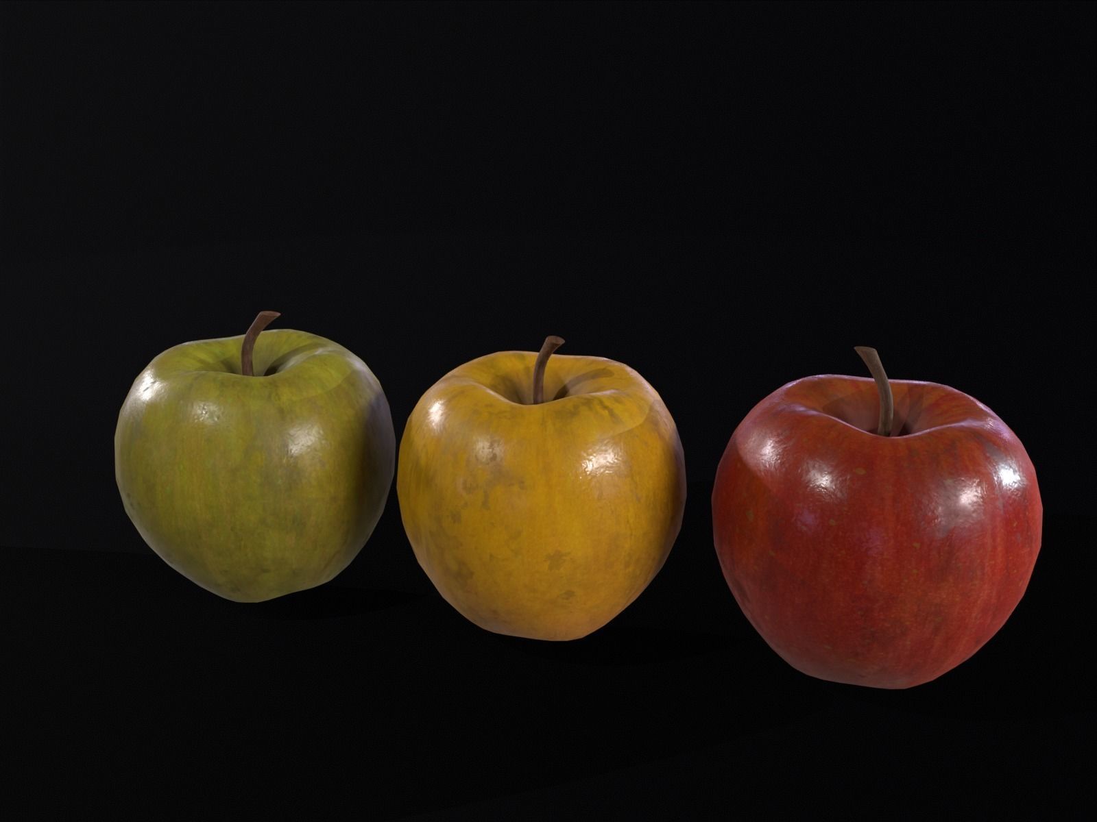 Apples Set  - Green - Yellow and Red Low-poly 3D model_4