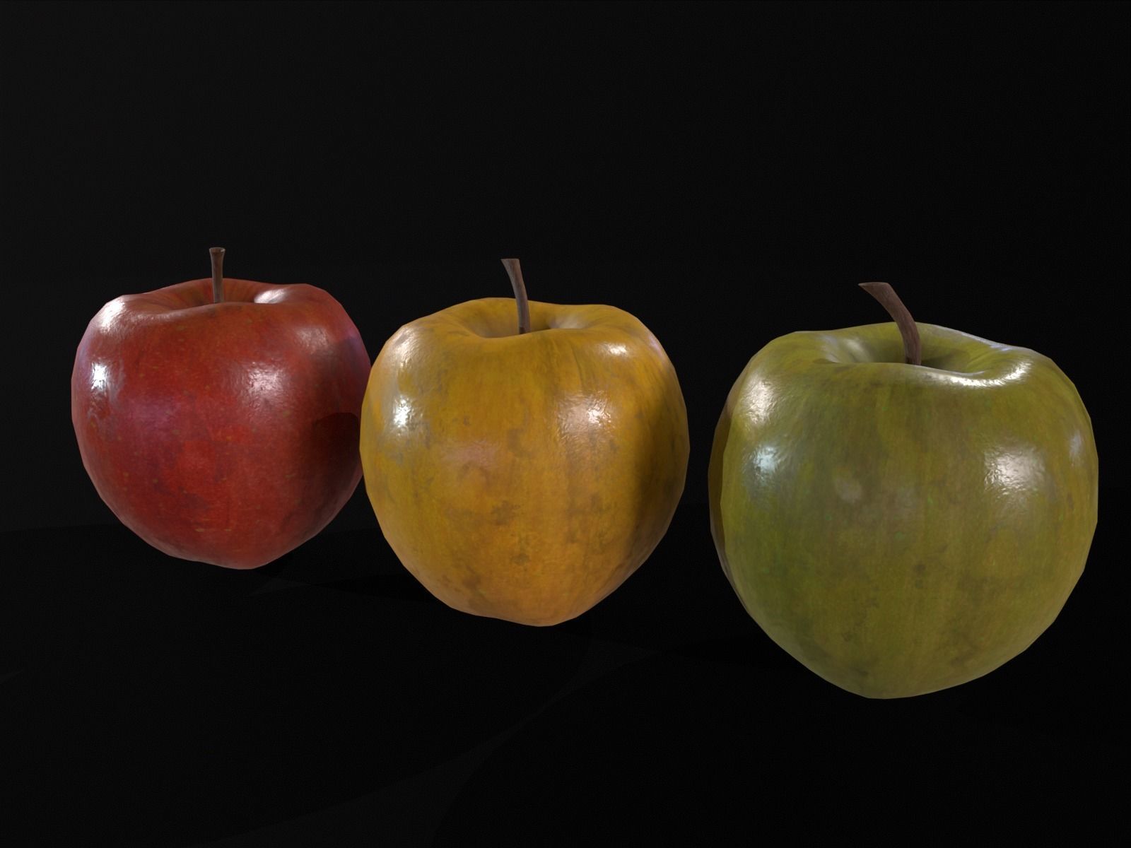 Apples Set  - Green - Yellow and Red Low-poly 3D model_20
