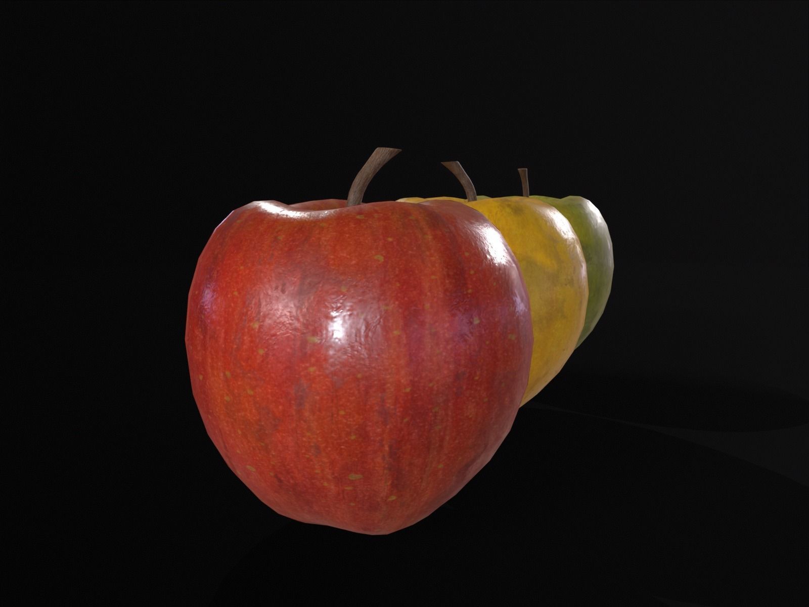 Apples Set  - Green - Yellow and Red Low-poly 3D model_12