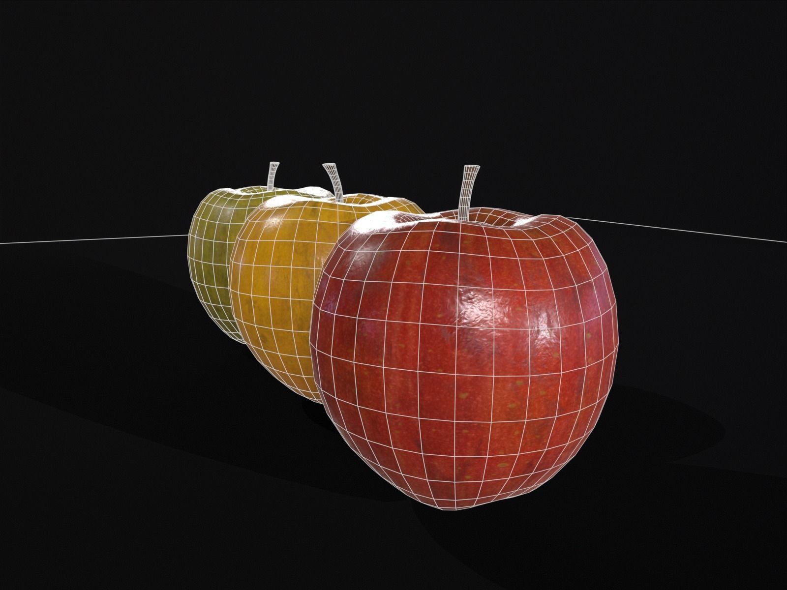 Apples Set  - Green - Yellow and Red Low-poly 3D model_11