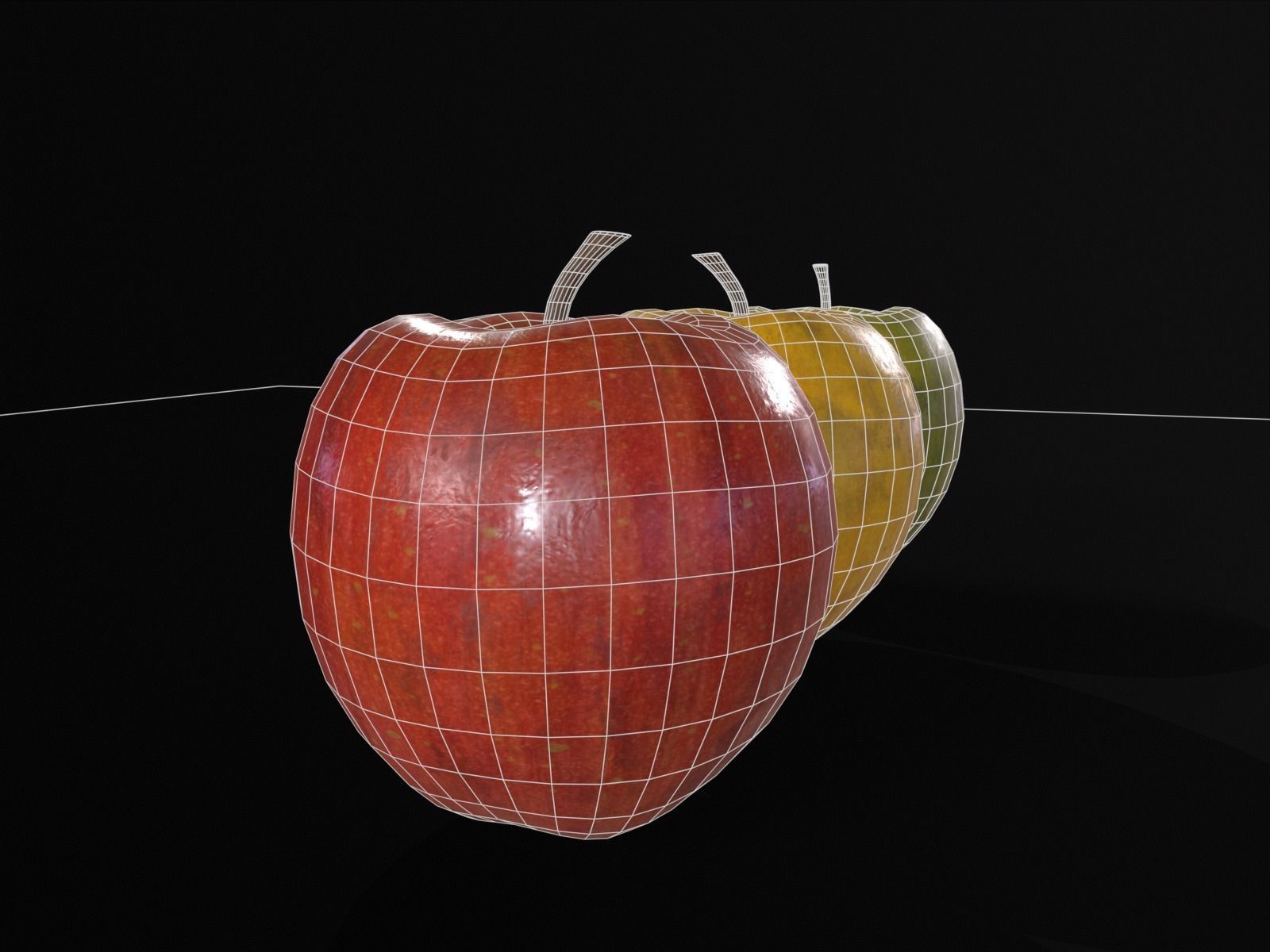 Apples Set  - Green - Yellow and Red Low-poly 3D model_13