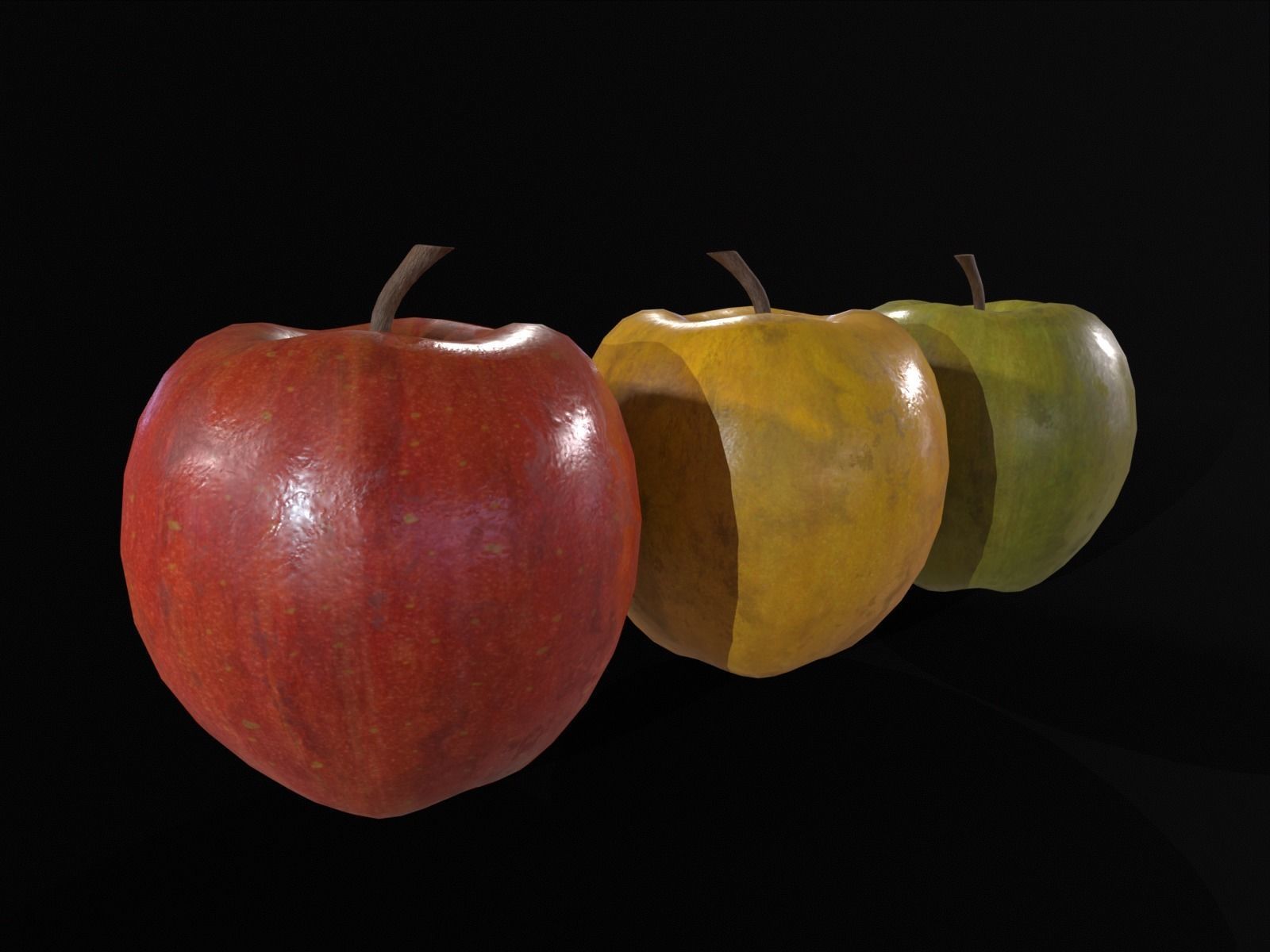 Apples Set  - Green - Yellow and Red Low-poly 3D model_14