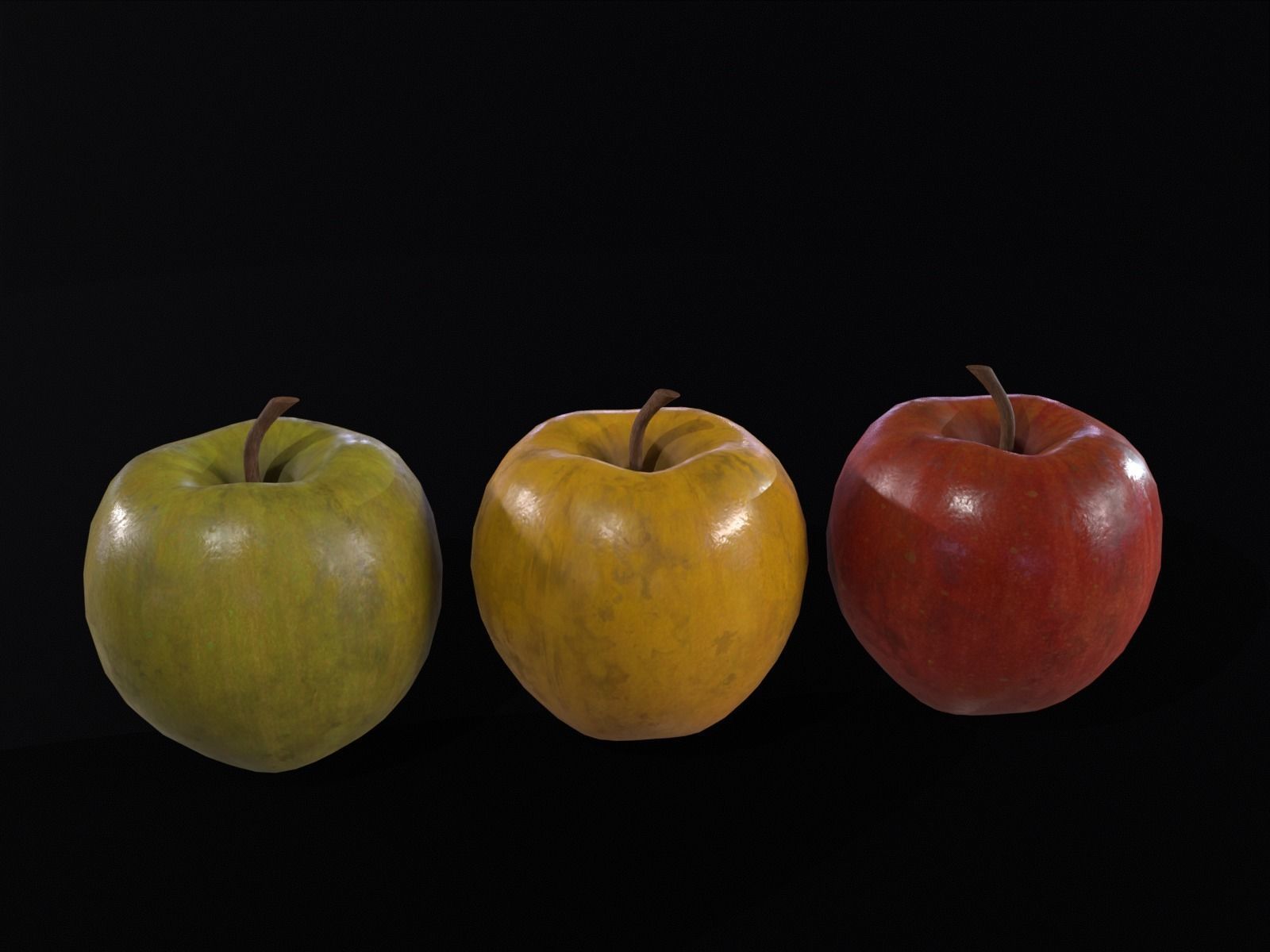 Apples Set  - Green - Yellow and Red Low-poly 3D model_2