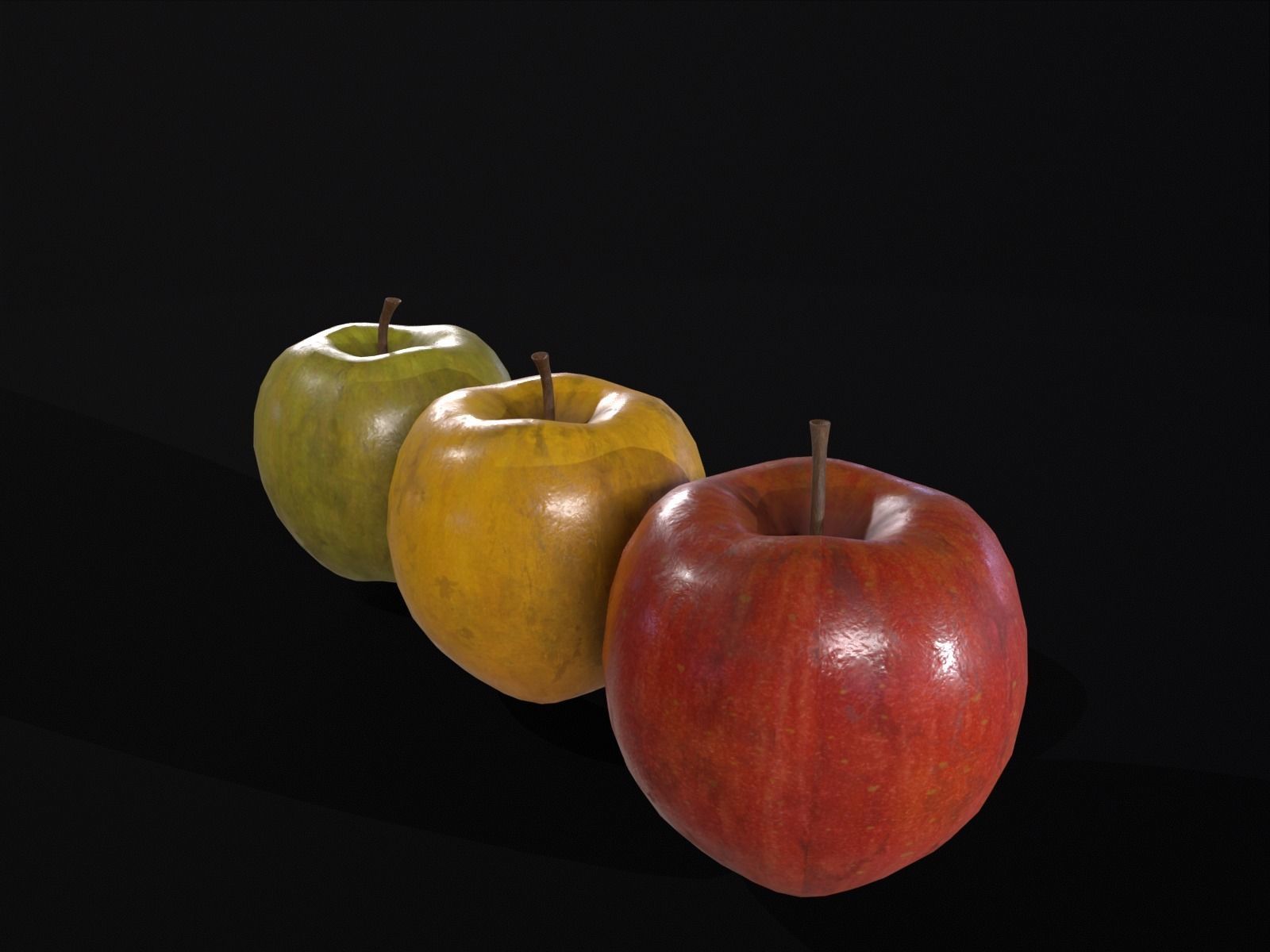 Apples Set  - Green - Yellow and Red Low-poly 3D model_8