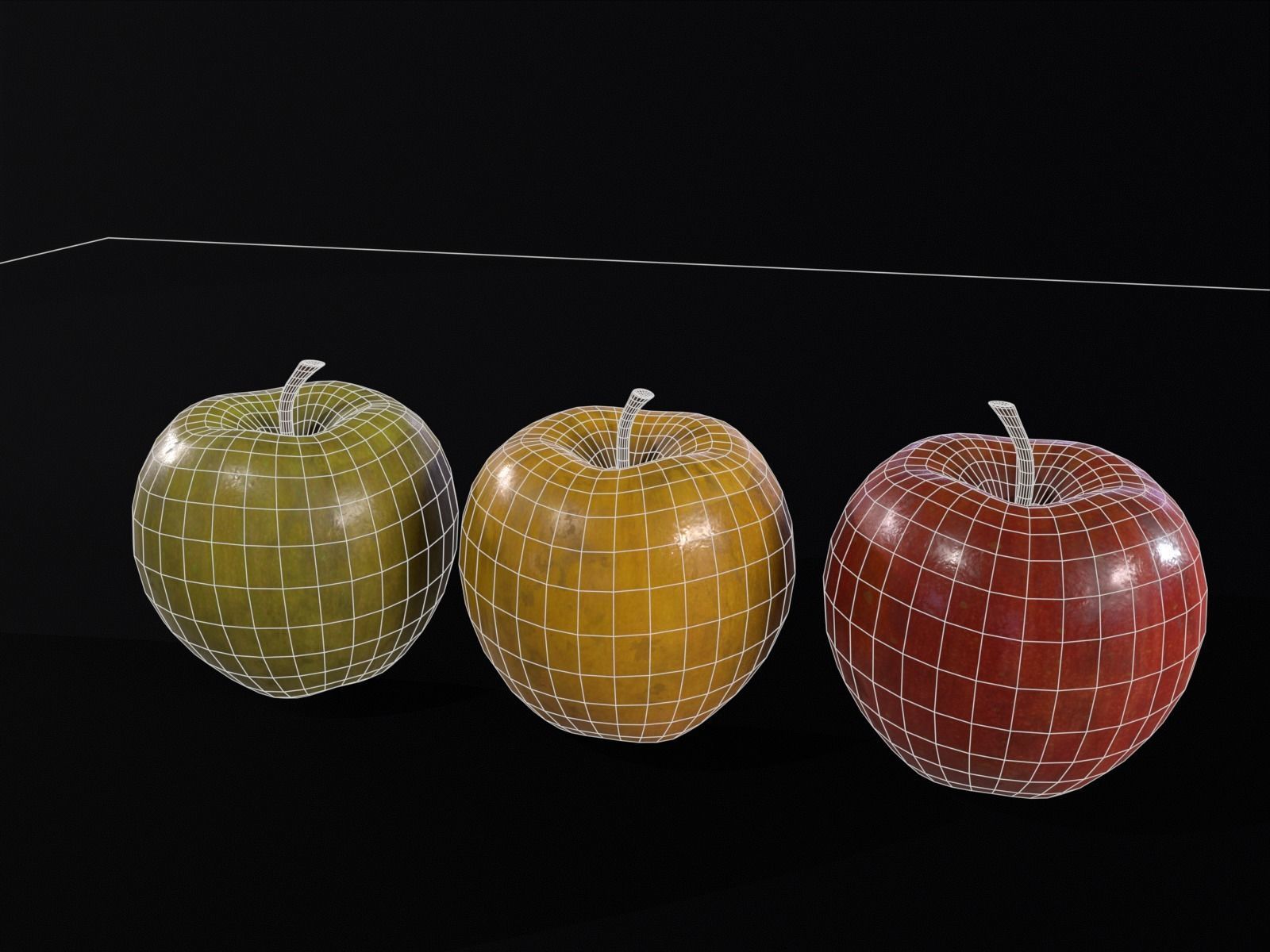 Apples Set  - Green - Yellow and Red Low-poly 3D model_5