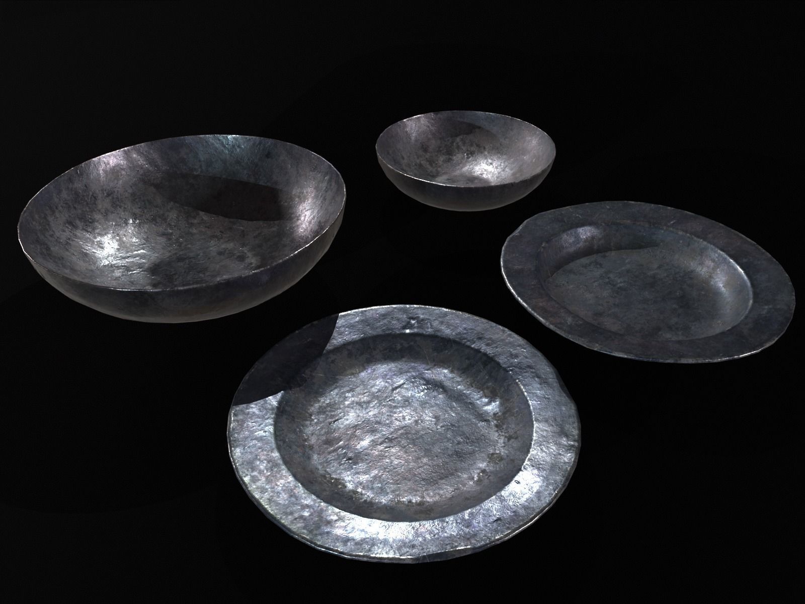 Medieval Iron Dishes Set Low-poly 3D model_6