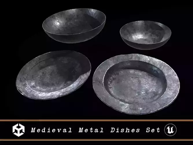 Medieval Iron Dishes Set Low-poly 3D model