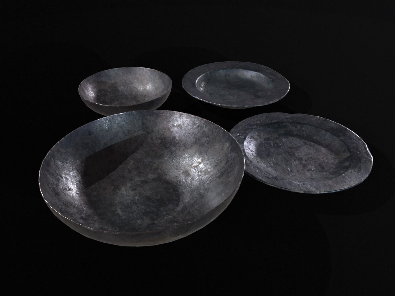 Medieval Iron Dishes Set Low-poly 3D model_12