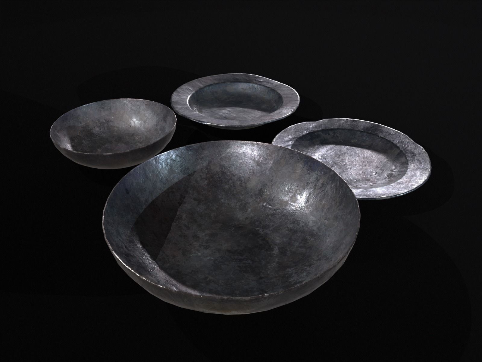Medieval Iron Dishes Set Low-poly 3D model_14