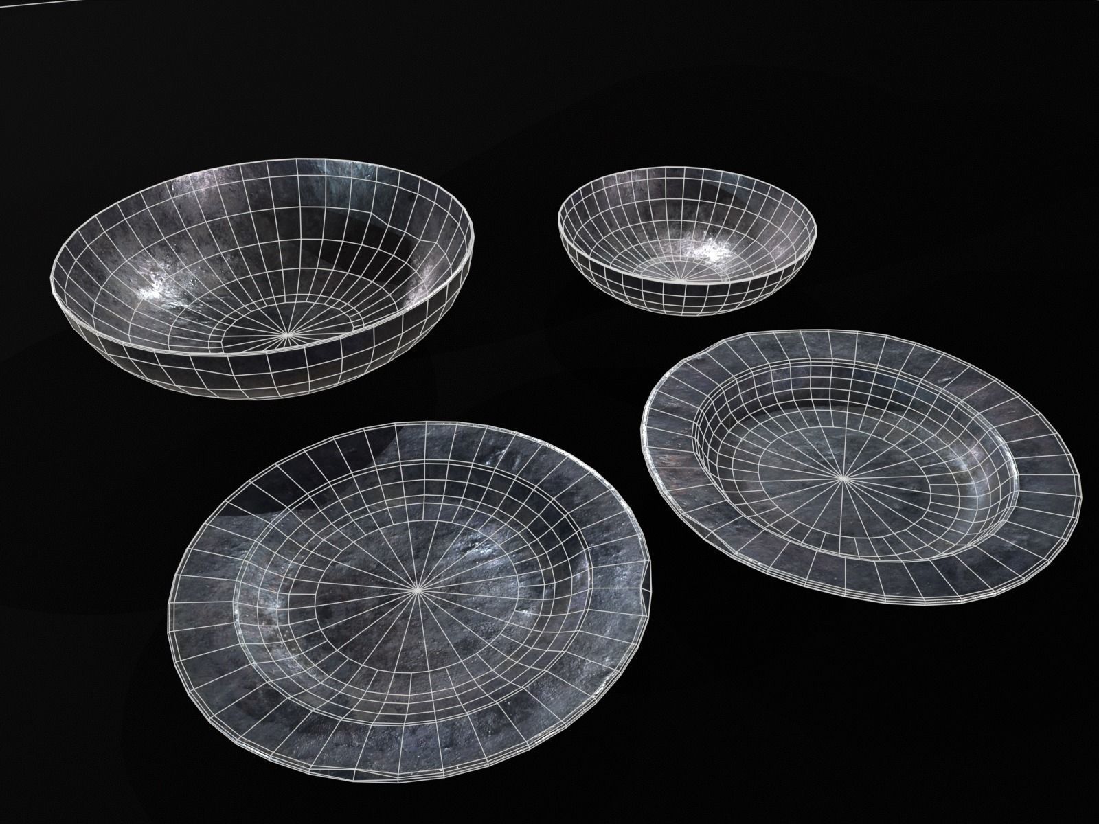 Medieval Iron Dishes Set Low-poly 3D model_5