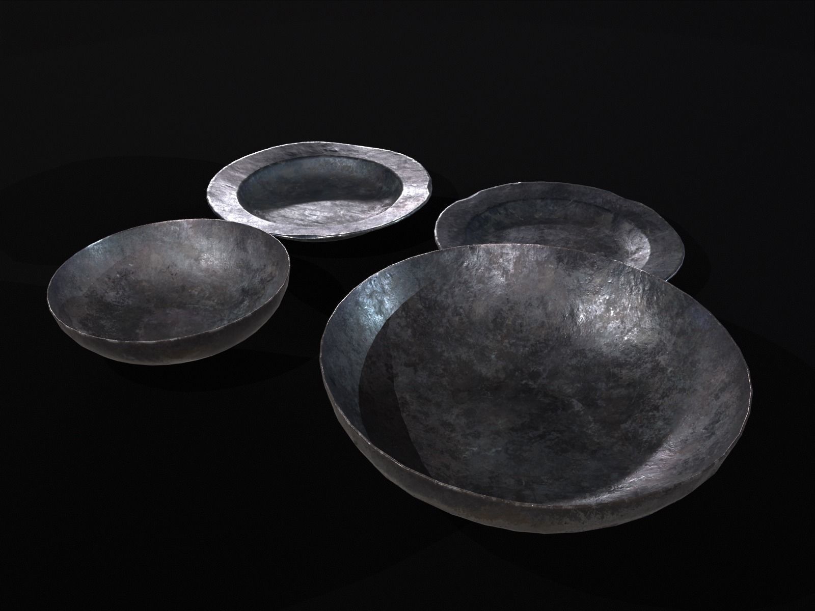 Medieval Iron Dishes Set Low-poly 3D model_16