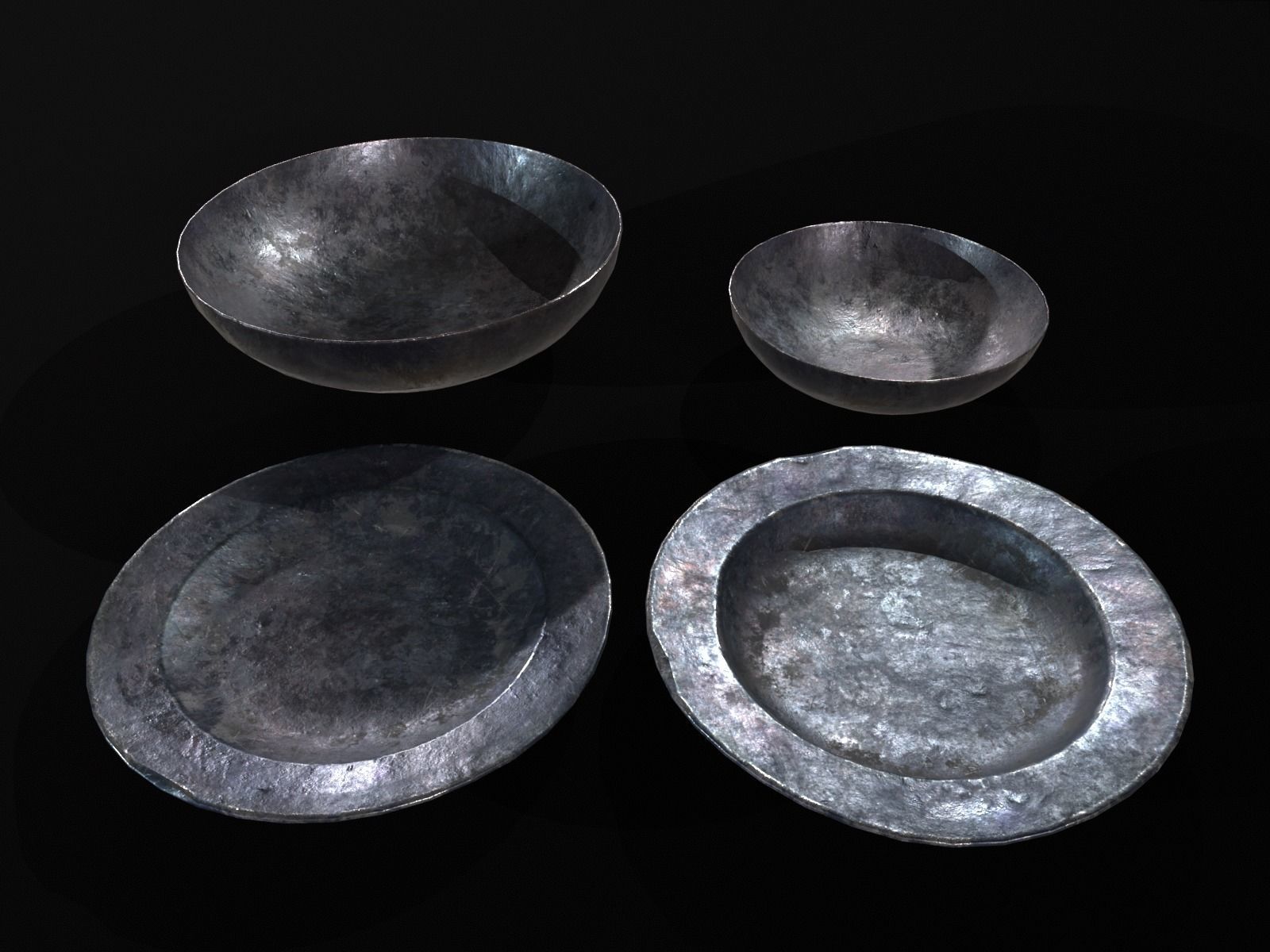 Medieval Iron Dishes Set Low-poly 3D model_2