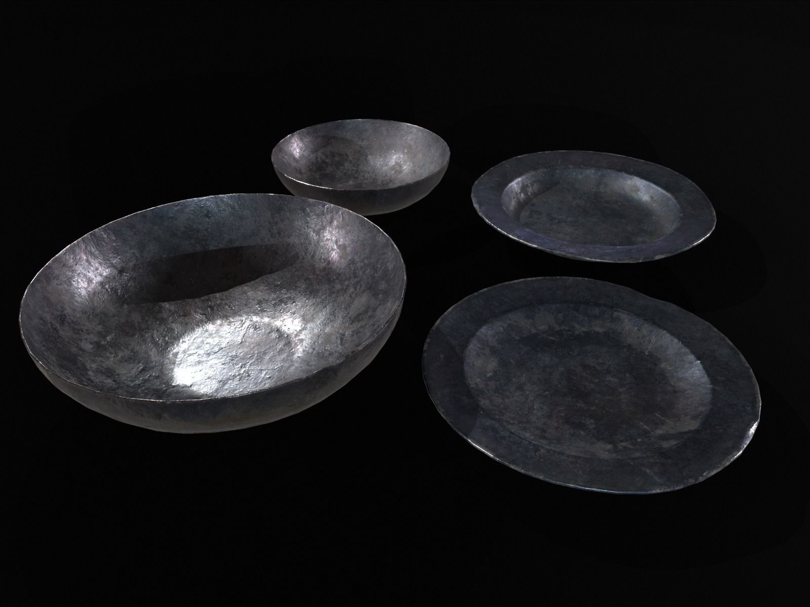 Medieval Iron Dishes Set Low-poly 3D model_10