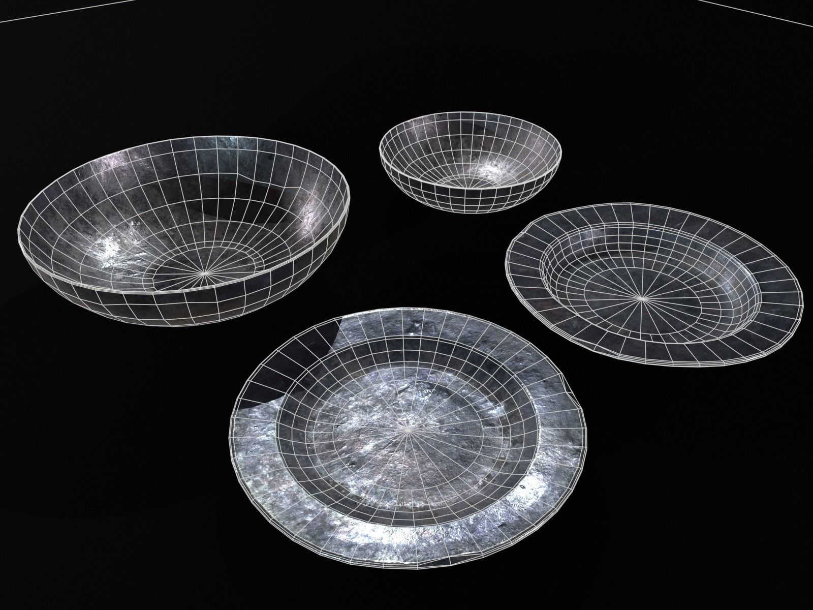 Medieval Iron Dishes Set Low-poly 3D model_7