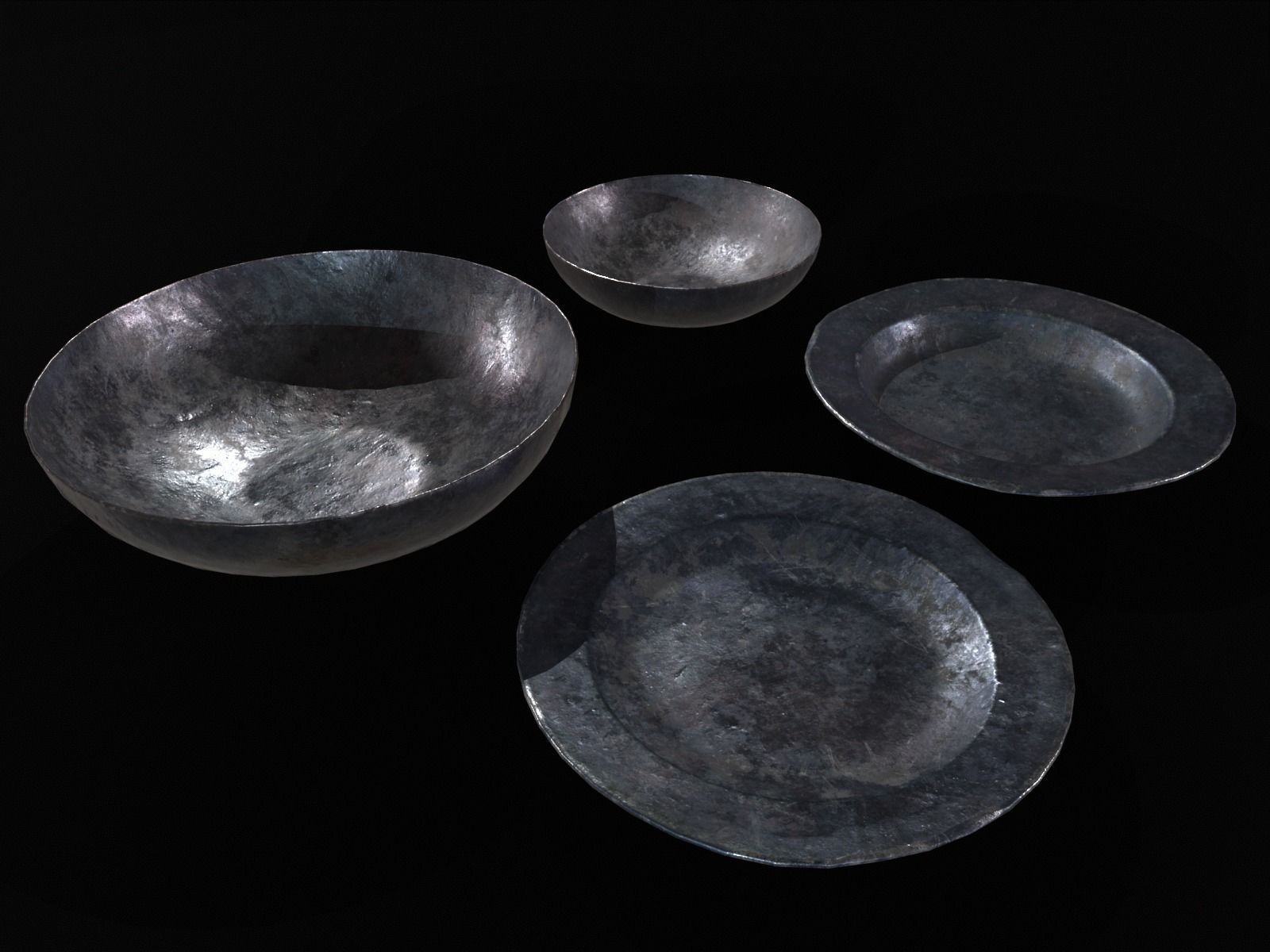 Medieval Iron Dishes Set Low-poly 3D model_8