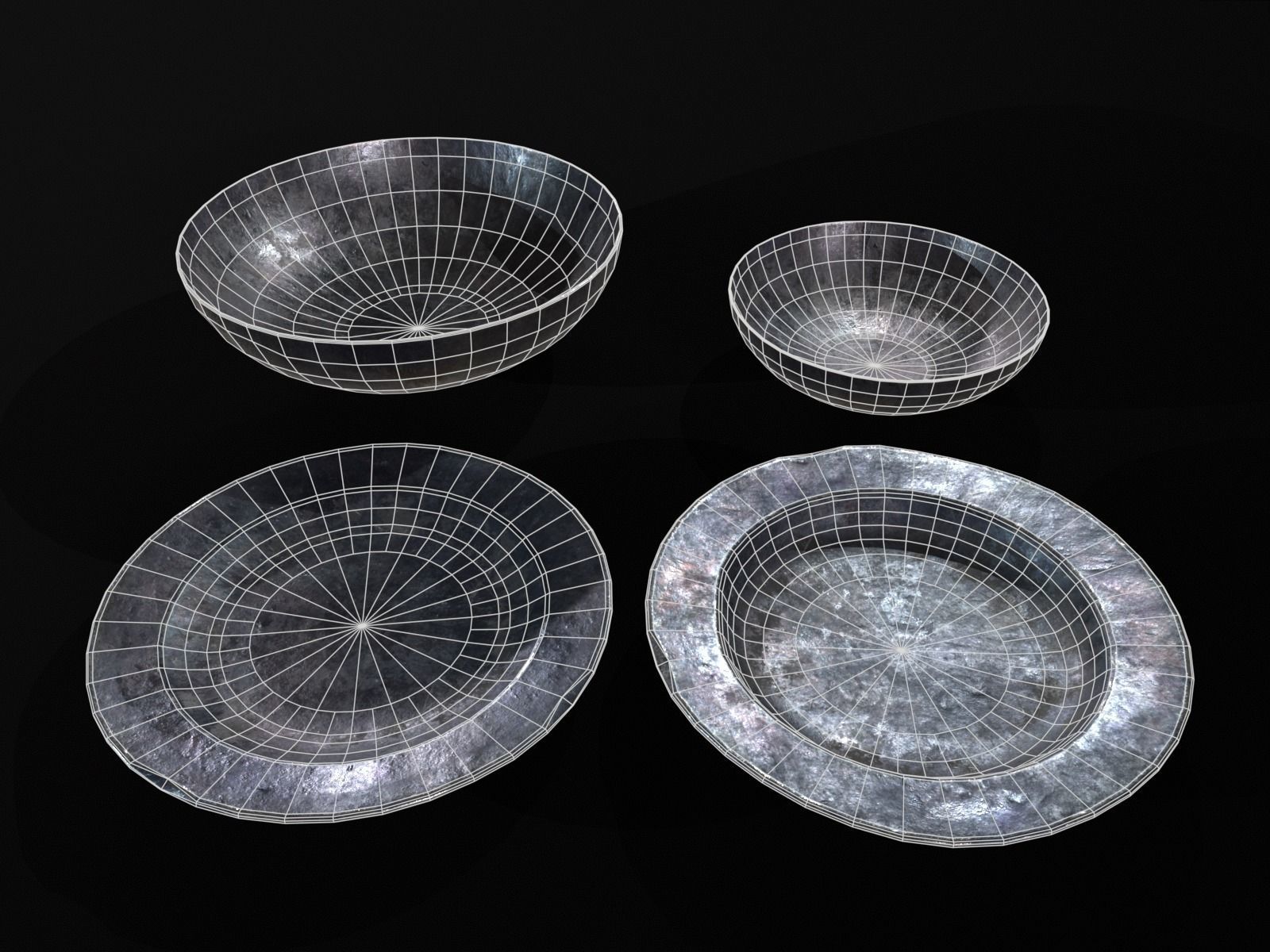 Medieval Iron Dishes Set Low-poly 3D model_3