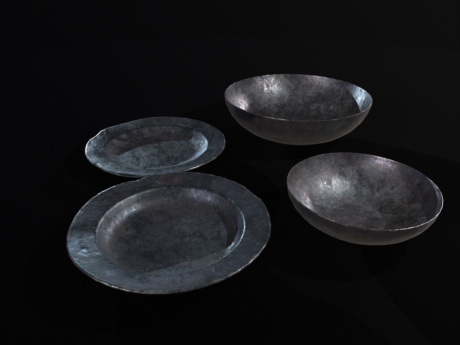 Medieval Iron Dishes Set Low-poly 3D model_24