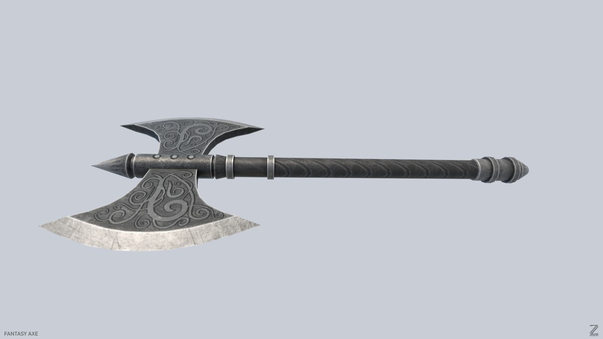 Fantasy axe Low-poly 3D model_7