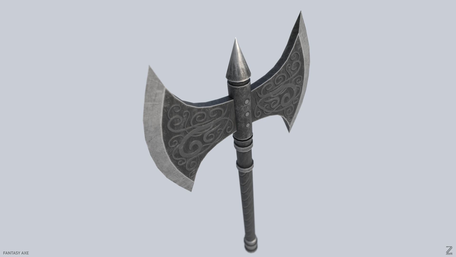 Fantasy axe Low-poly 3D model_5