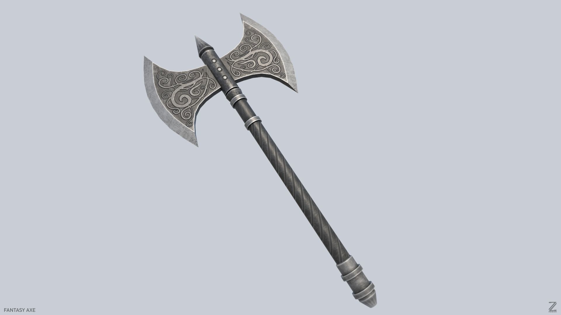 Fantasy axe Low-poly 3D model_3
