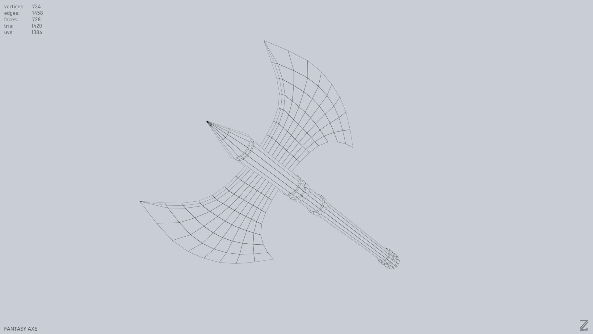 Fantasy axe Low-poly 3D model_10