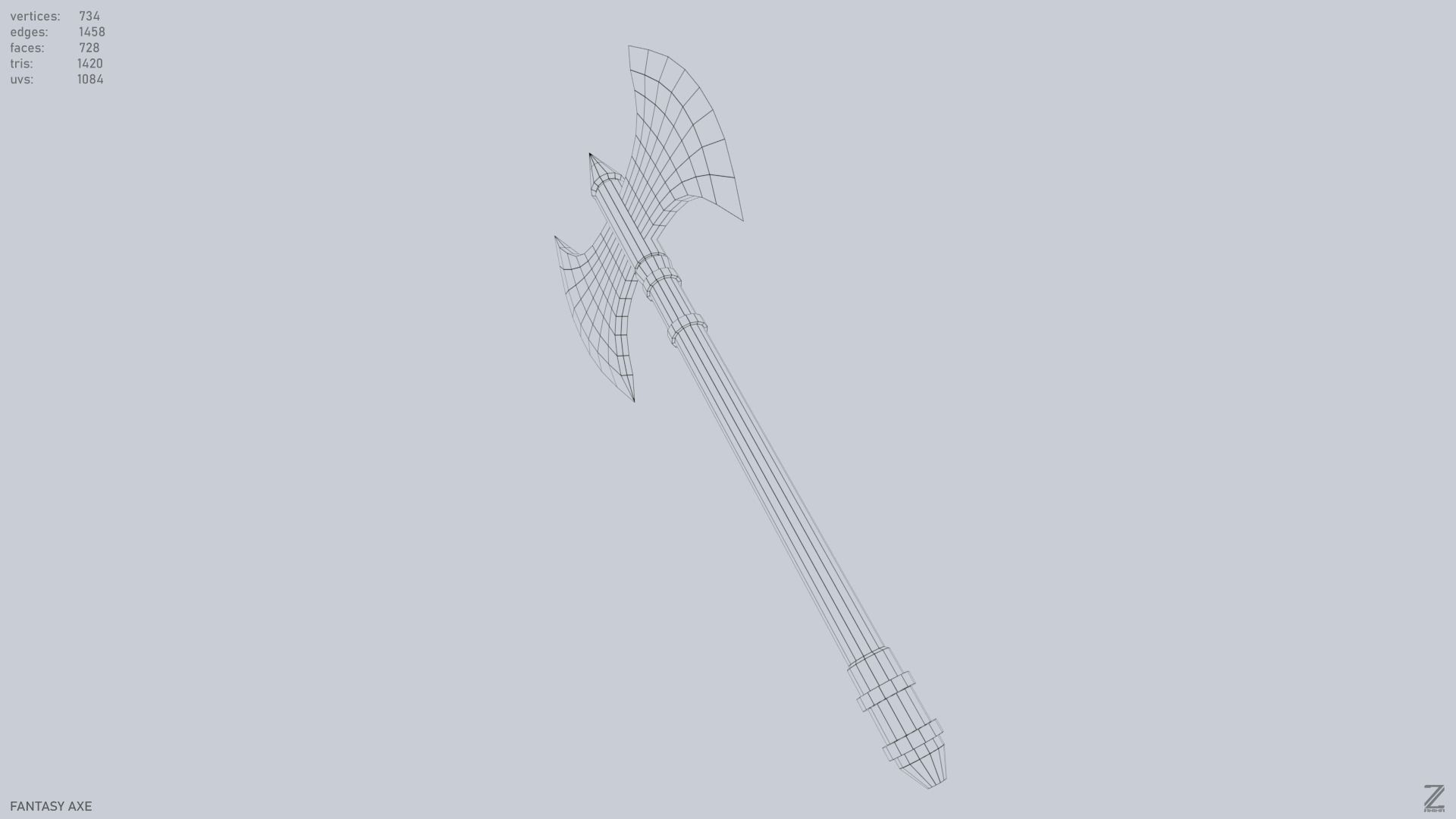 Fantasy axe Low-poly 3D model_11
