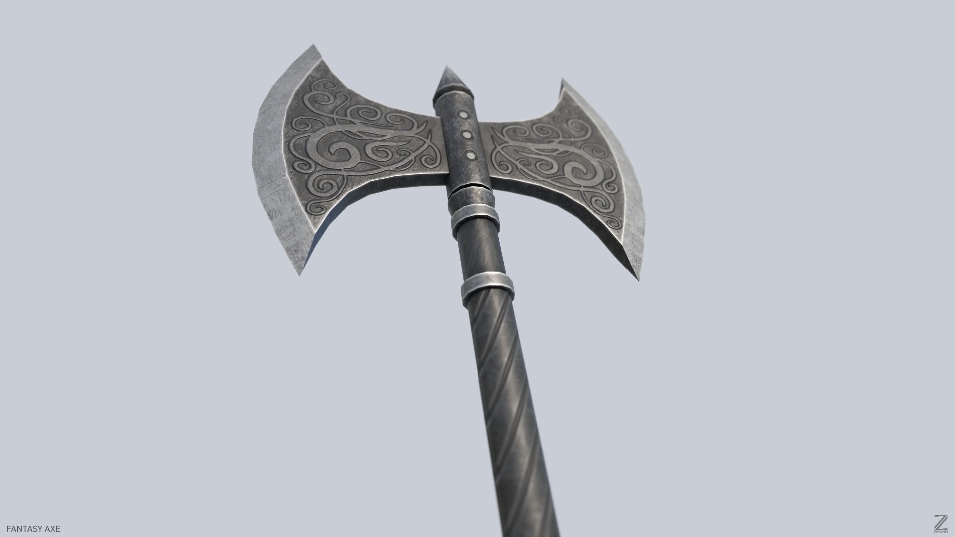 Fantasy axe Low-poly 3D model_4