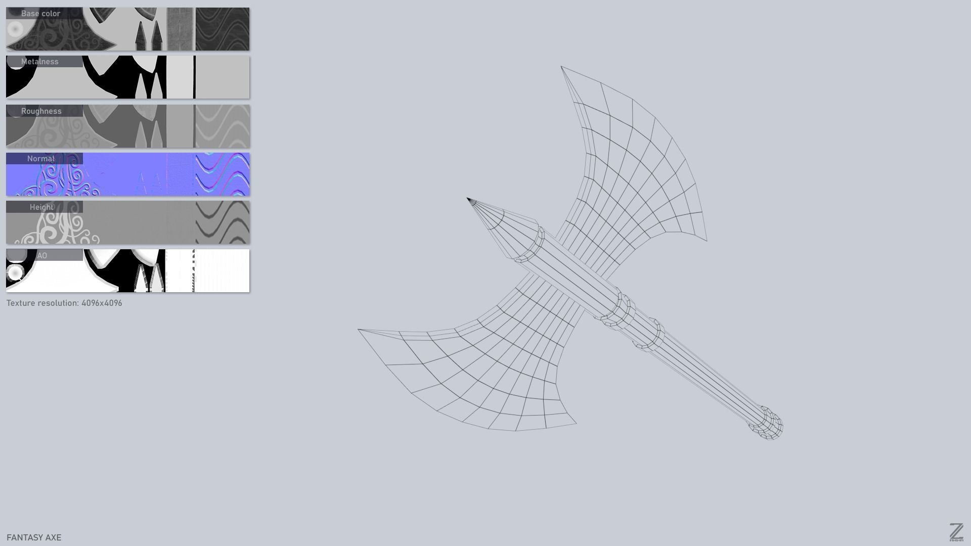 Fantasy axe Low-poly 3D model_2