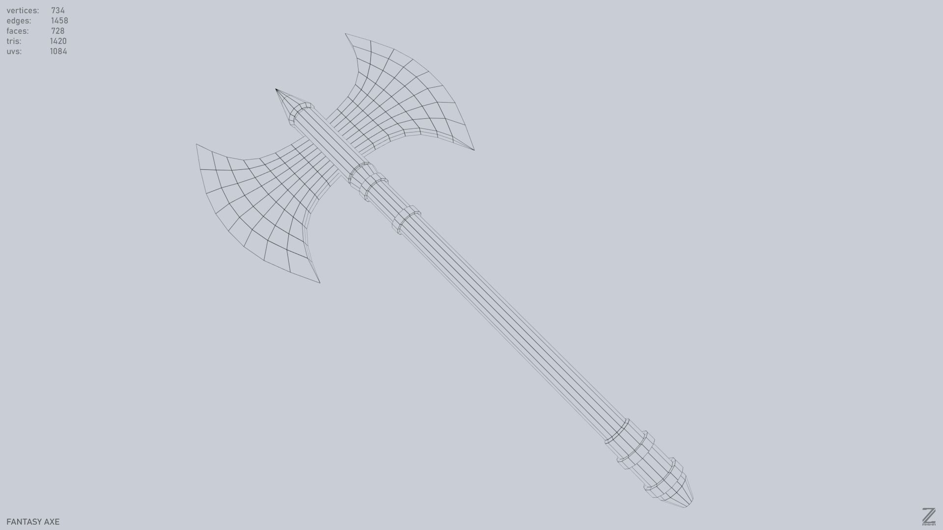 Fantasy axe Low-poly 3D model_9