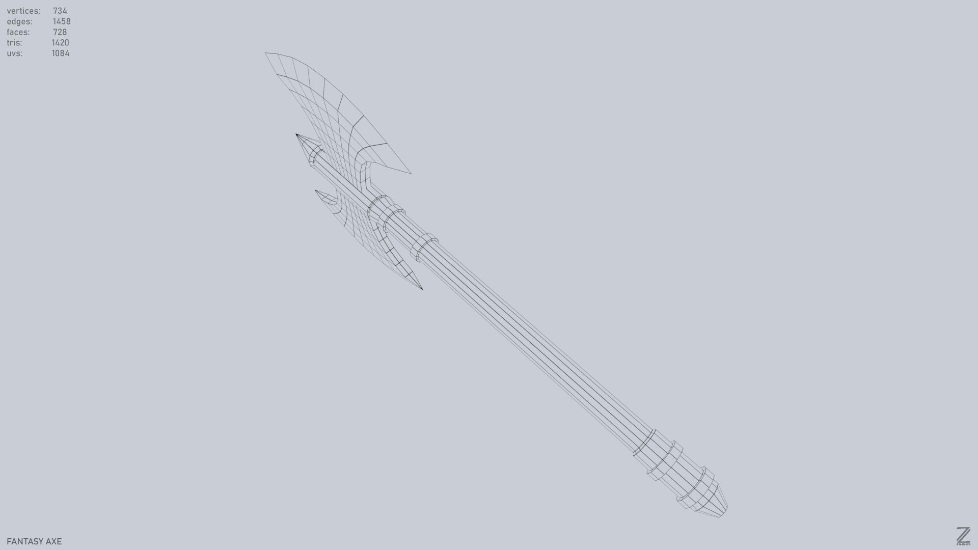 Fantasy axe Low-poly 3D model_14