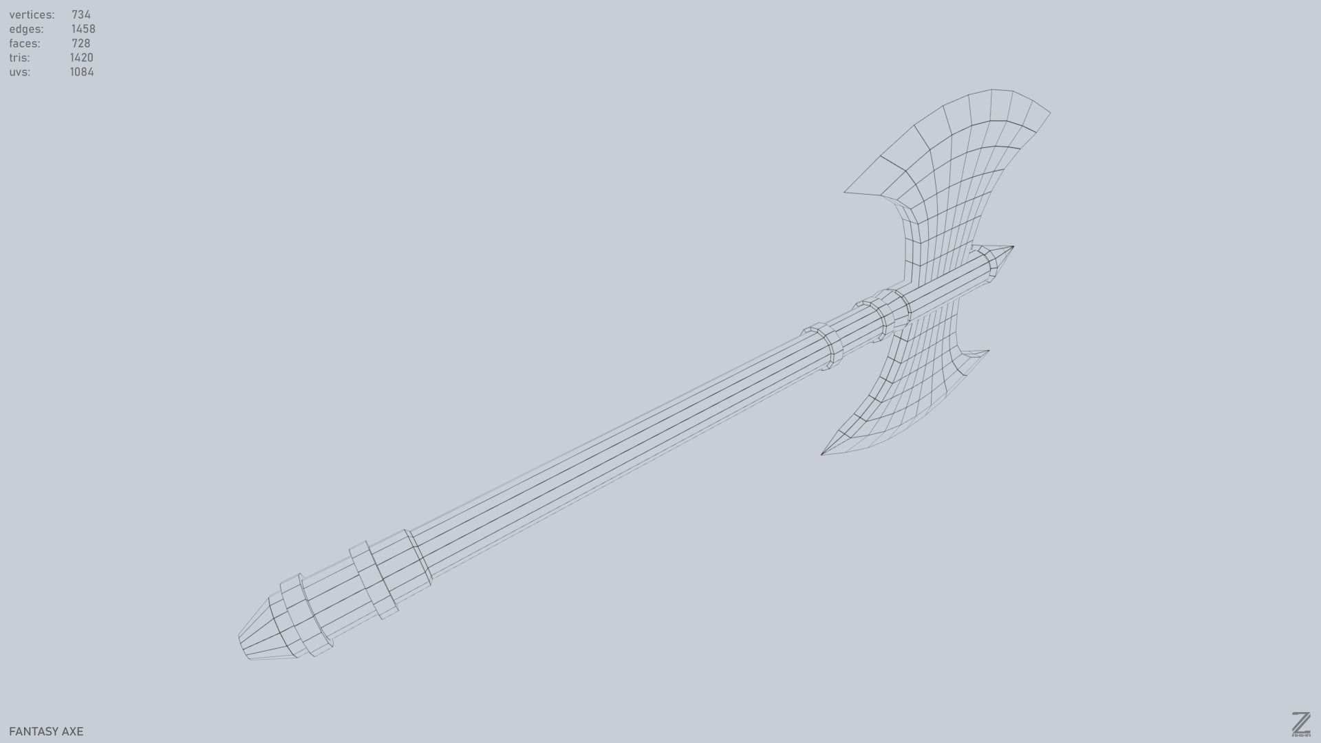 Fantasy axe Low-poly 3D model_13