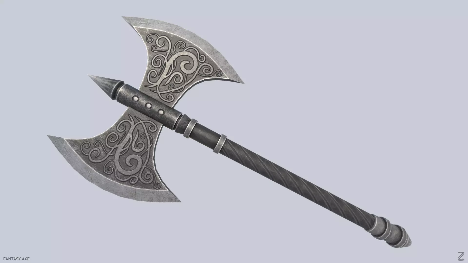 Fantasy axe Low-poly 3D model_0