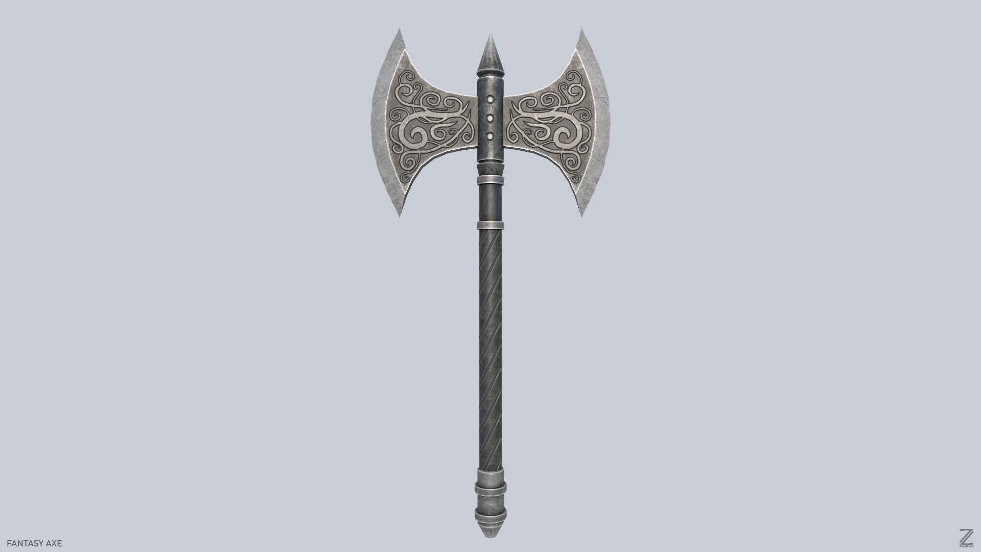 Fantasy axe Low-poly 3D model_1