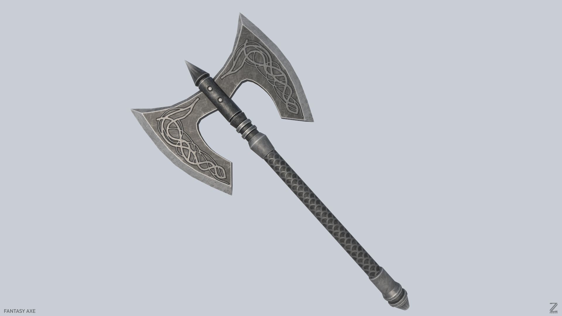 Fantasy axe Low-poly 3D model_3