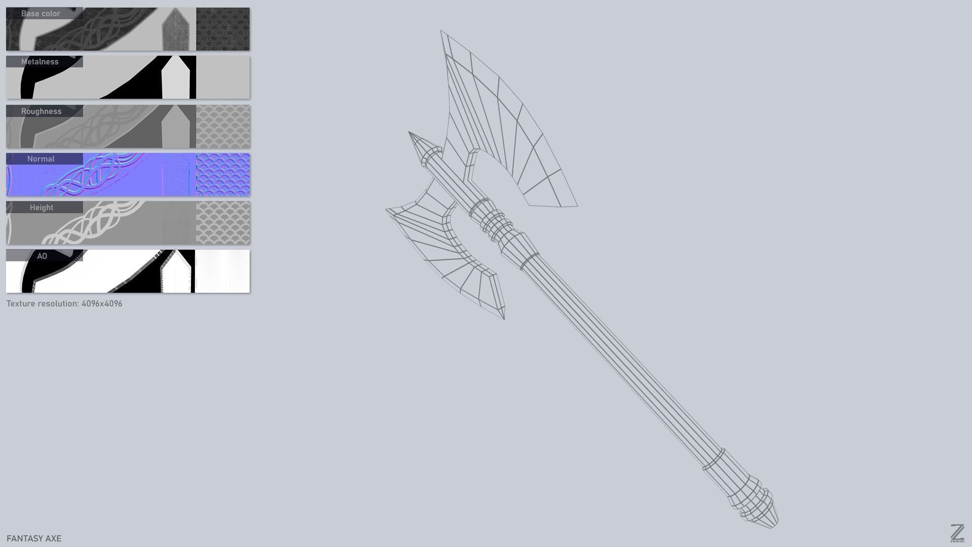 Fantasy axe Low-poly 3D model_2