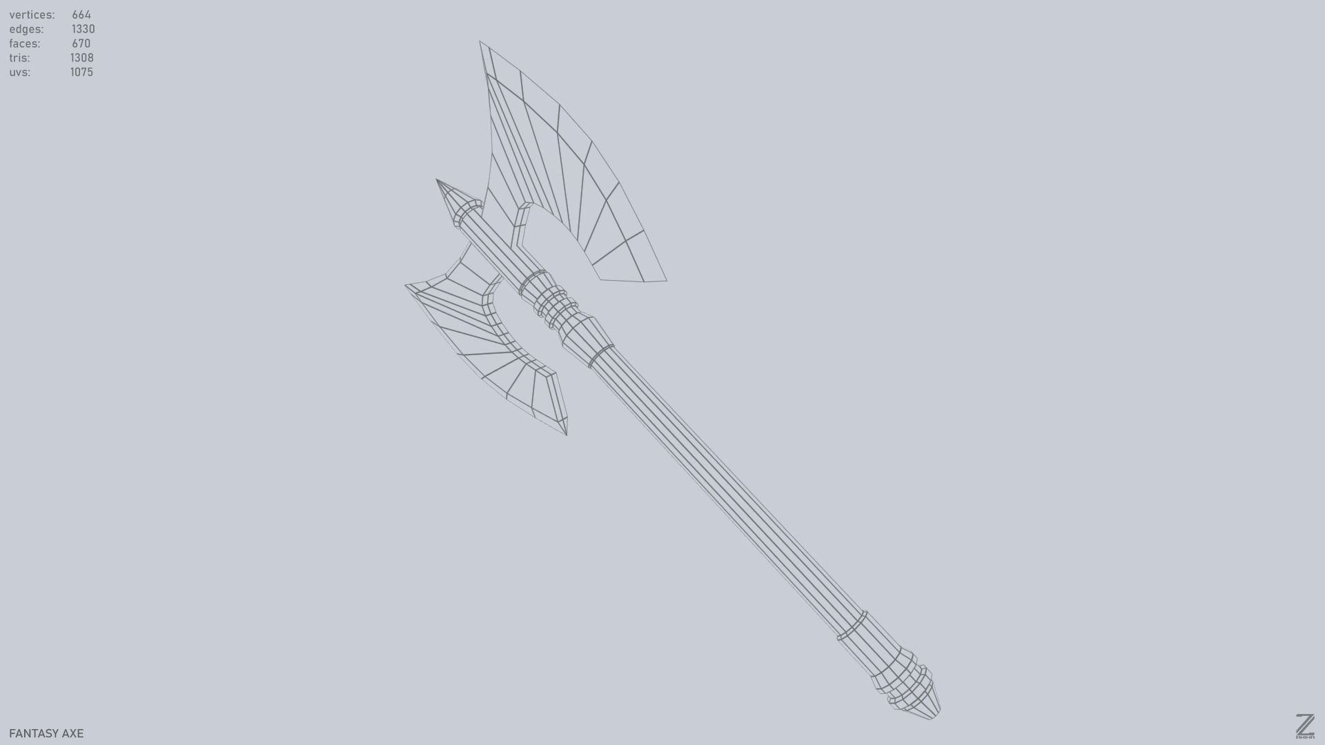 Fantasy axe Low-poly 3D model_10