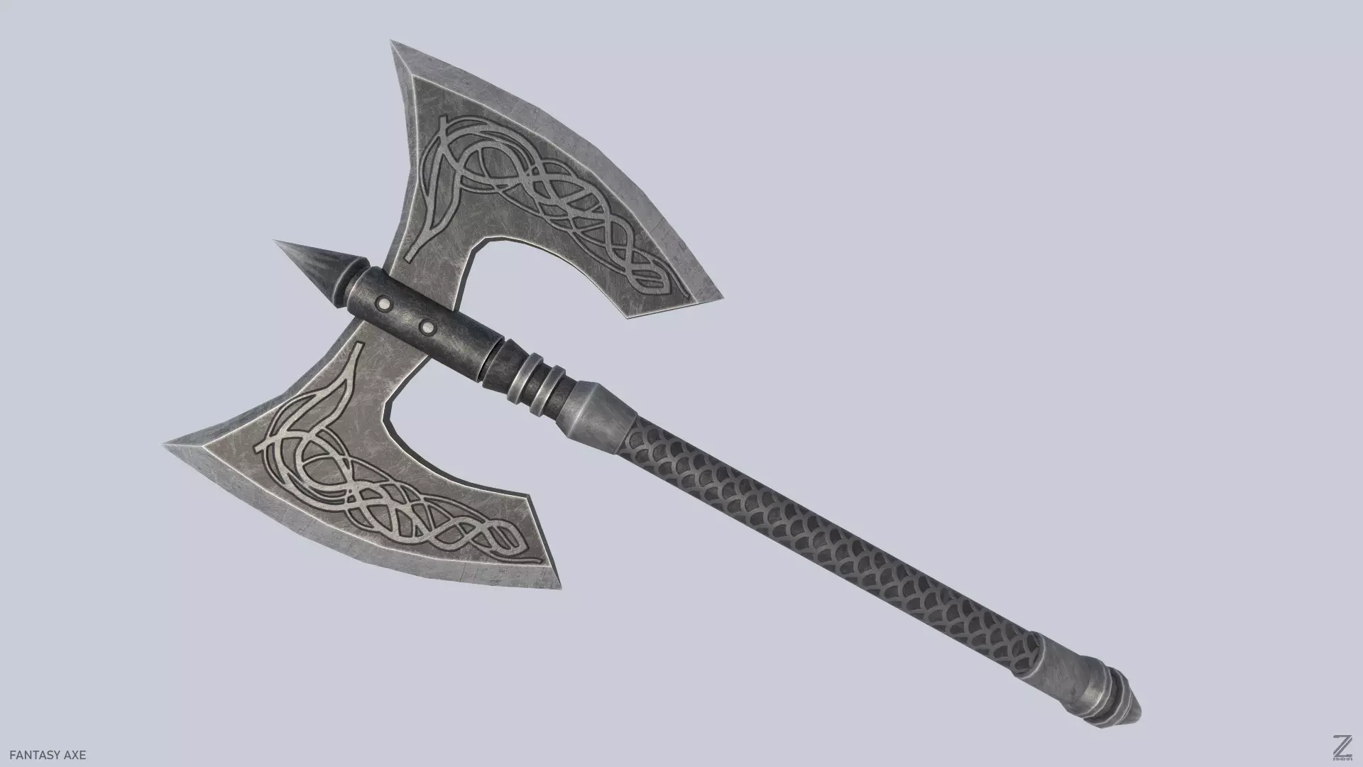 Fantasy axe Low-poly 3D model_0