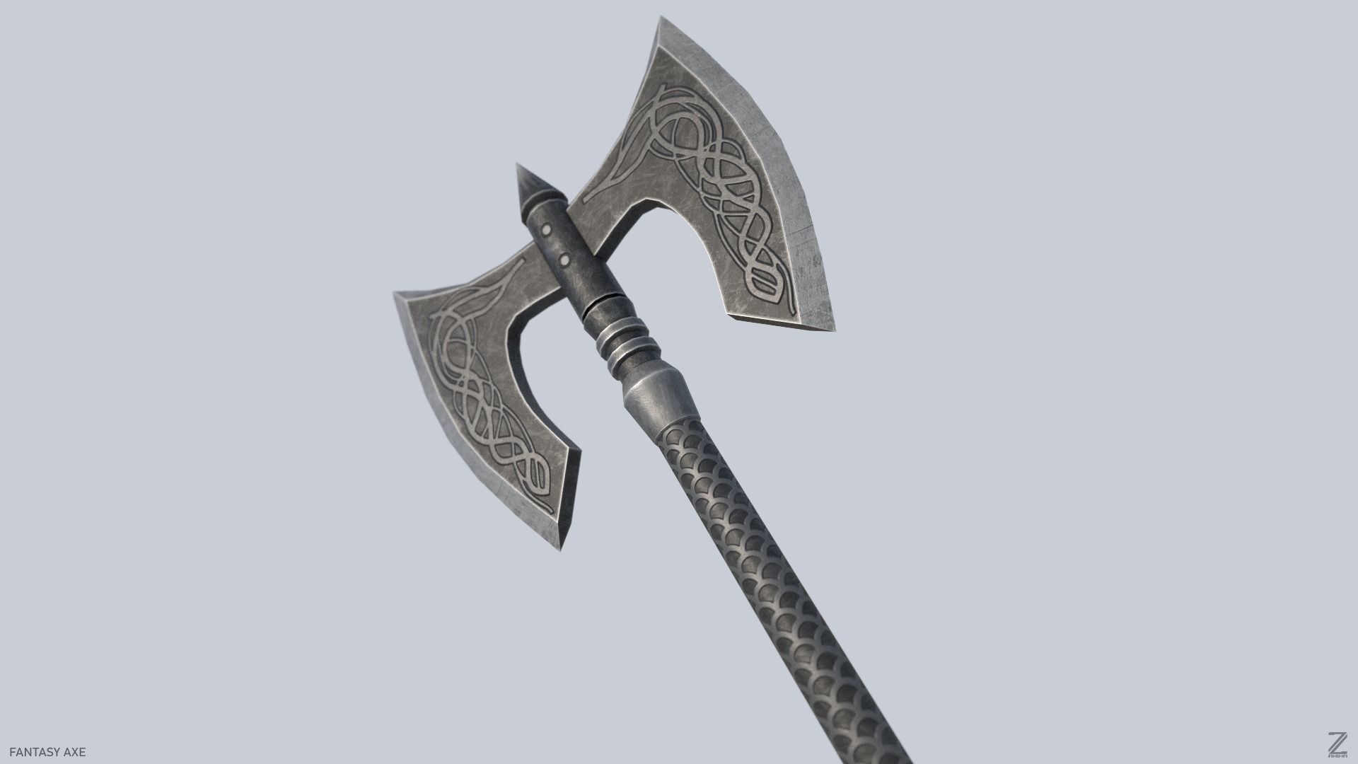 Fantasy axe Low-poly 3D model_4