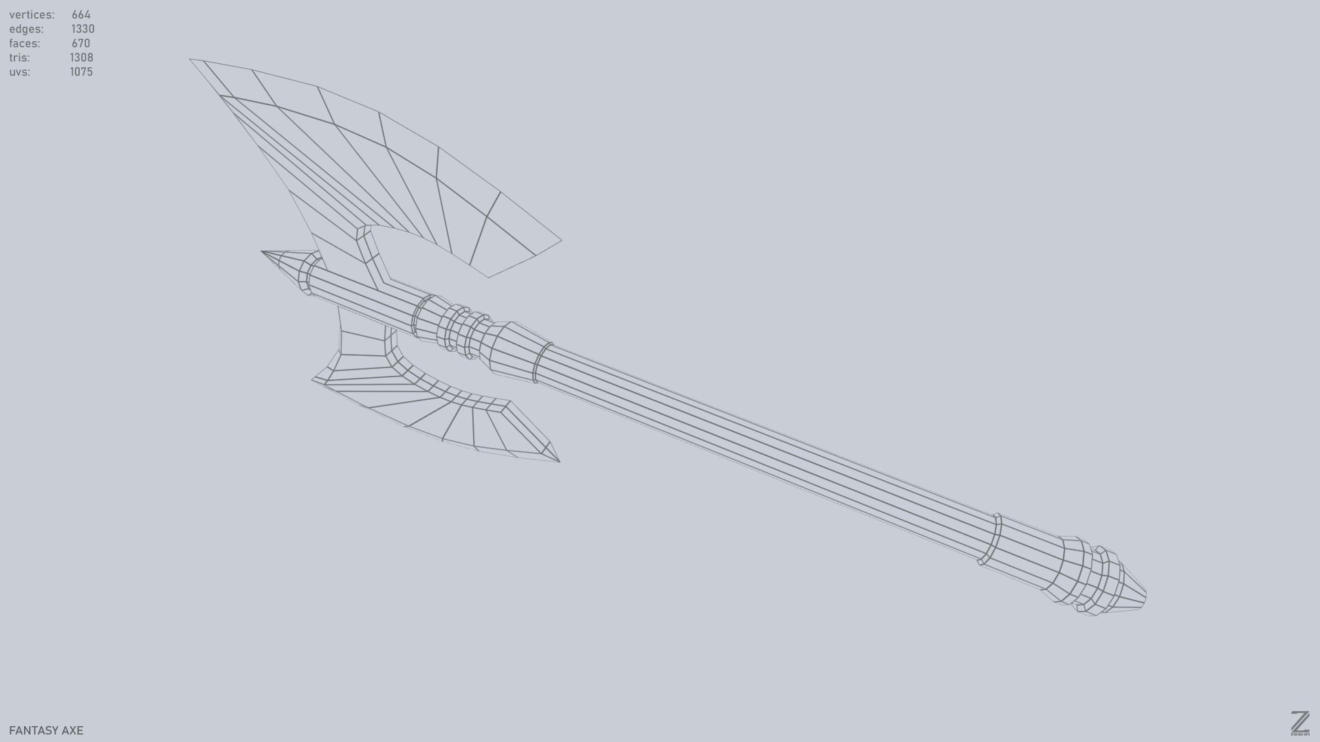 Fantasy axe Low-poly 3D model_14