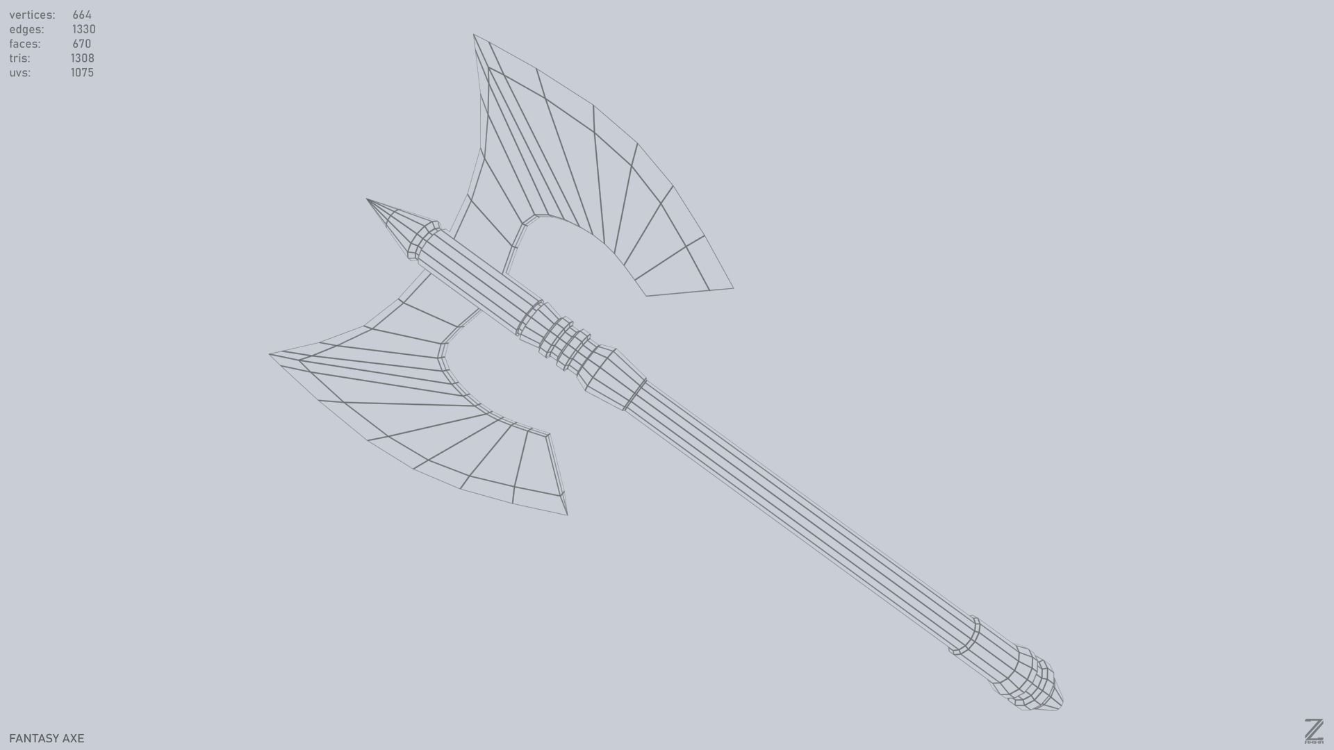 Fantasy axe Low-poly 3D model_9