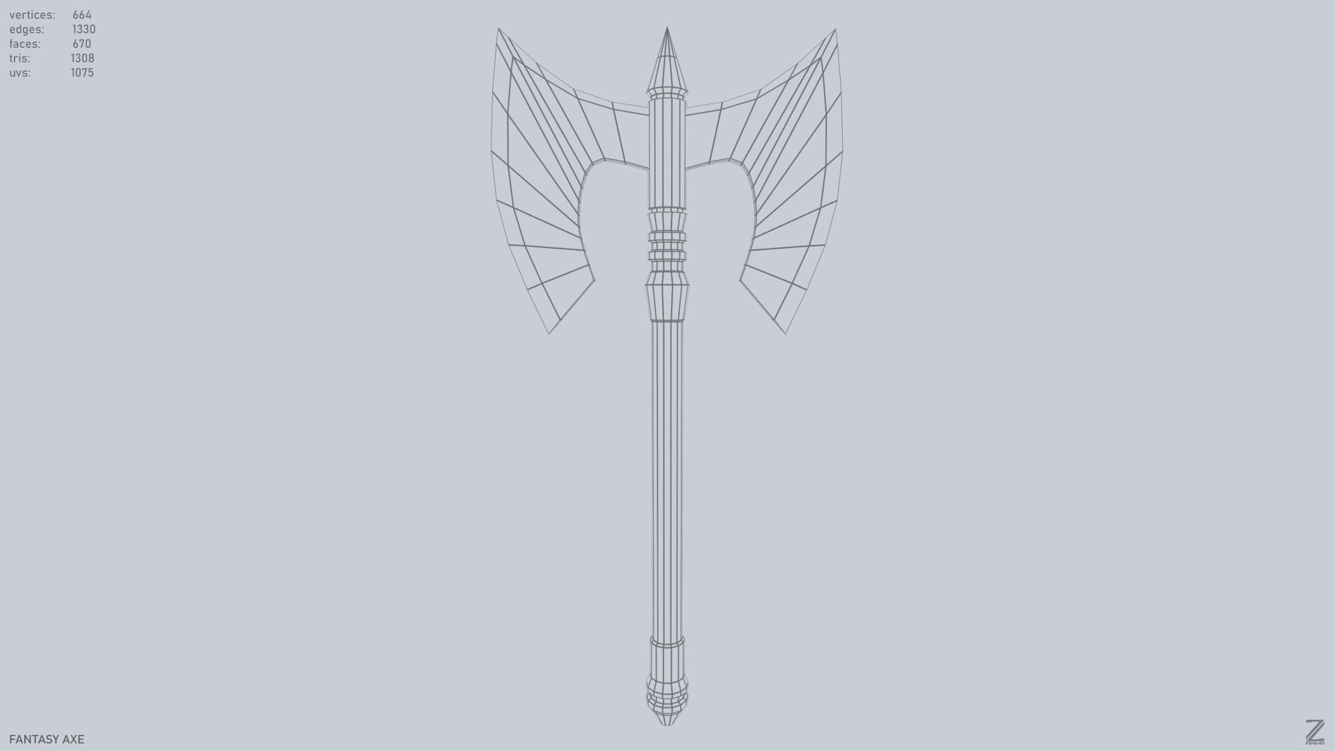 Fantasy axe Low-poly 3D model_8