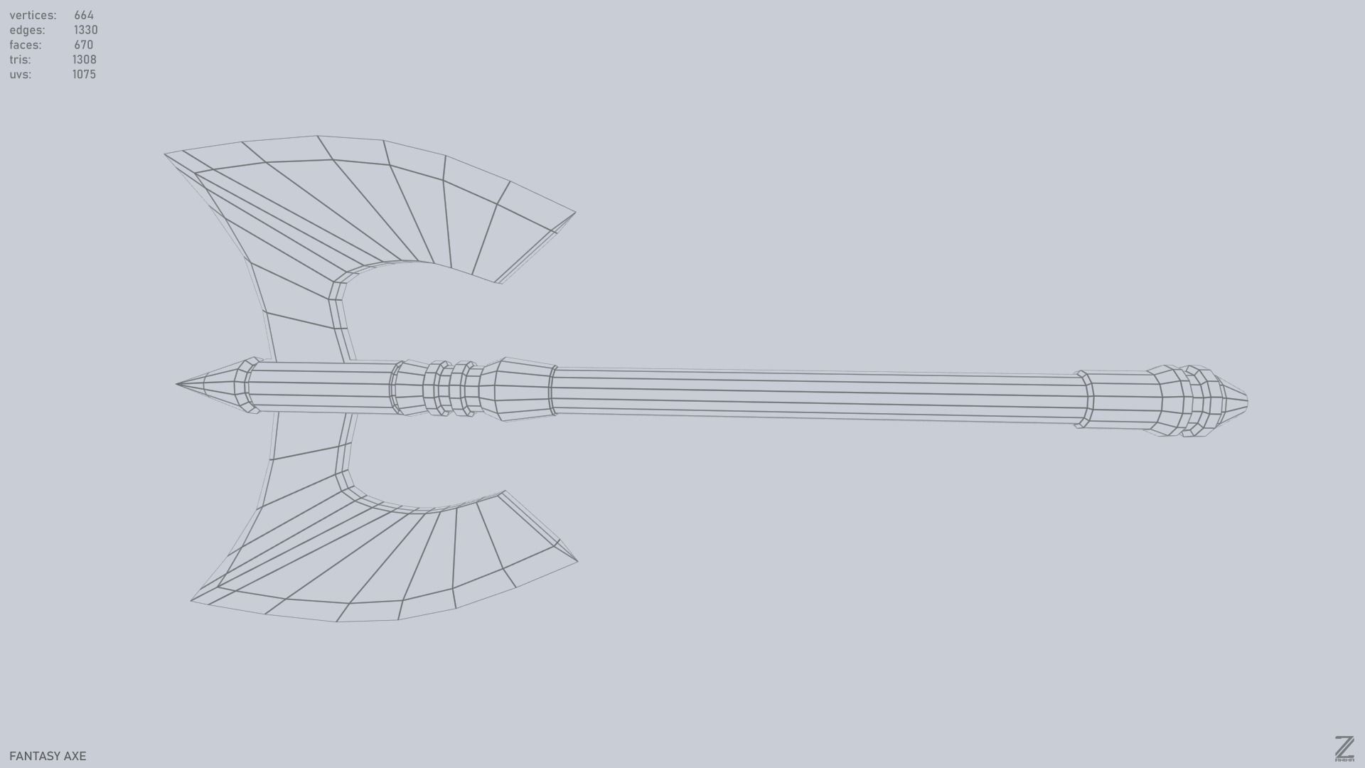 Fantasy axe Low-poly 3D model_13