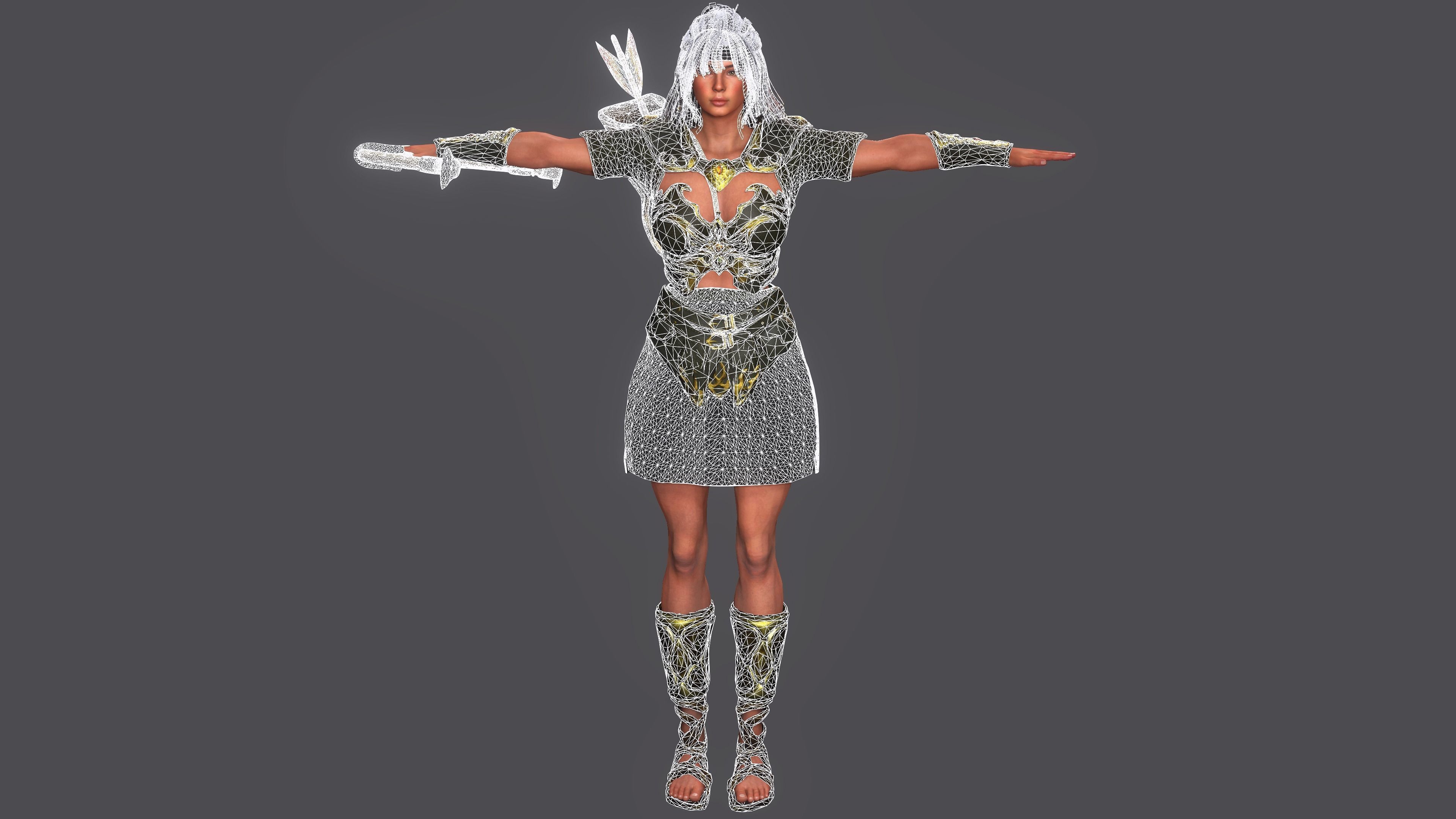 AAA 3D FANTASY FEMALE WARRIOR KNIGHT ELORA -REALISTIC CHARACTER Low-poly 3D model_20