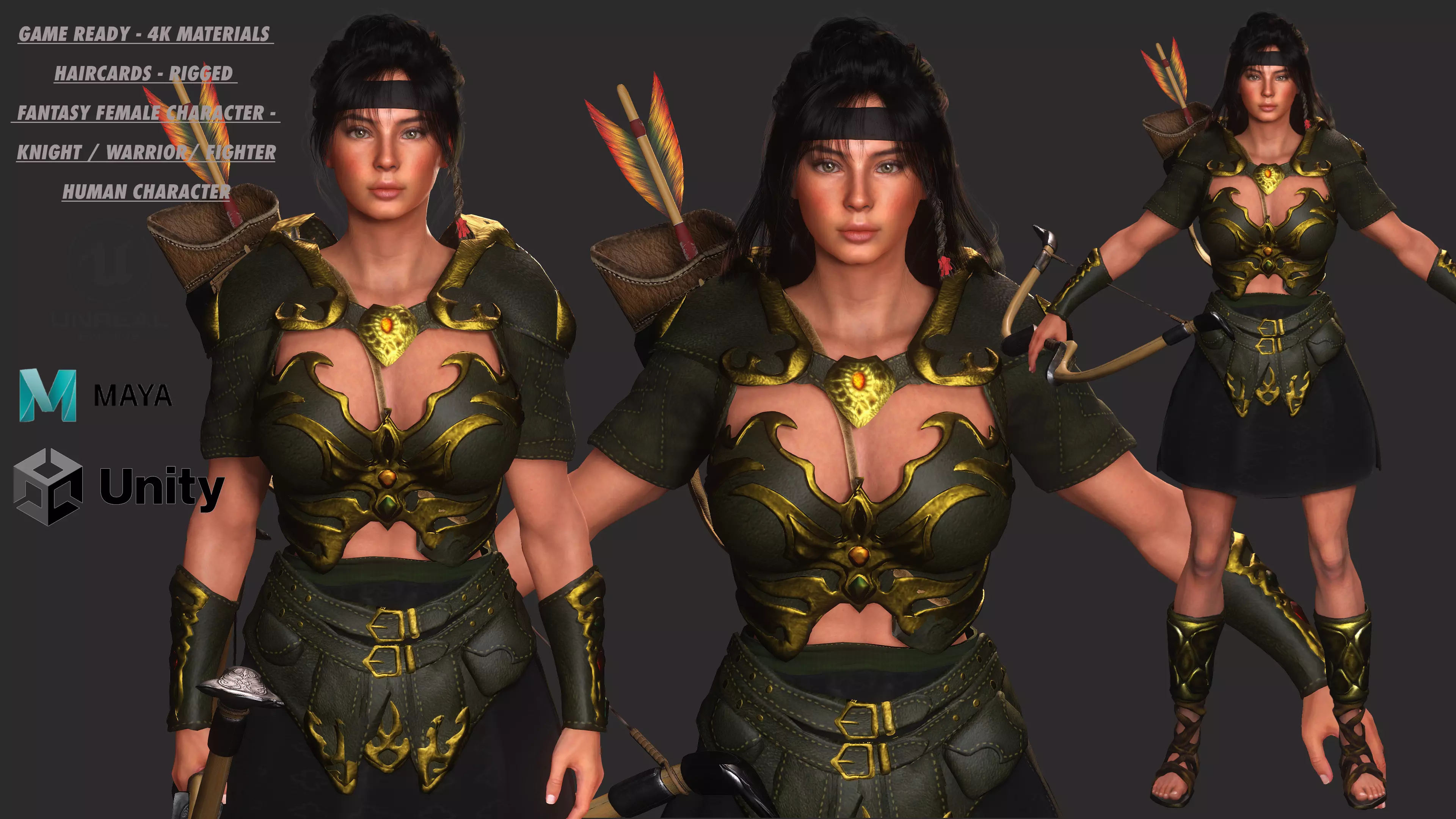 AAA 3D FANTASY FEMALE WARRIOR KNIGHT ELORA -REALISTIC CHARACTER Low-poly 3D model_0