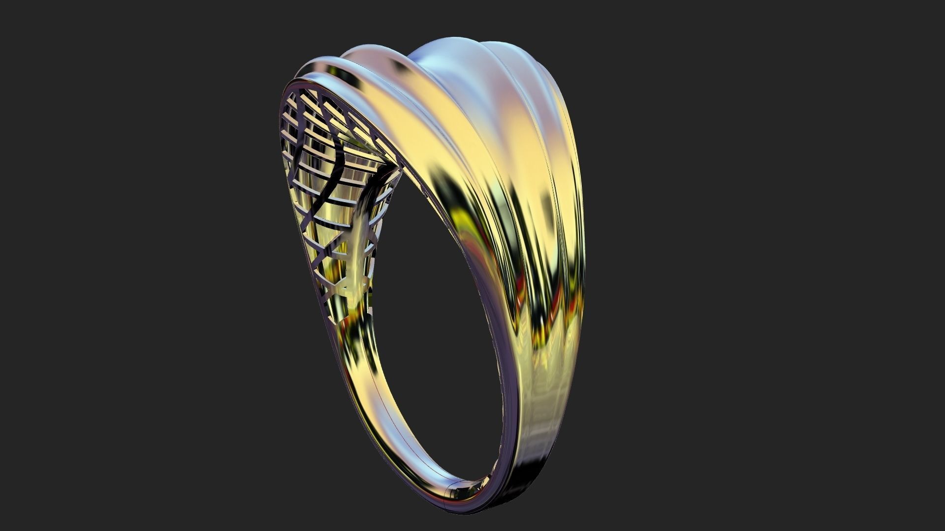 Wavy gold ring 3D print model_8