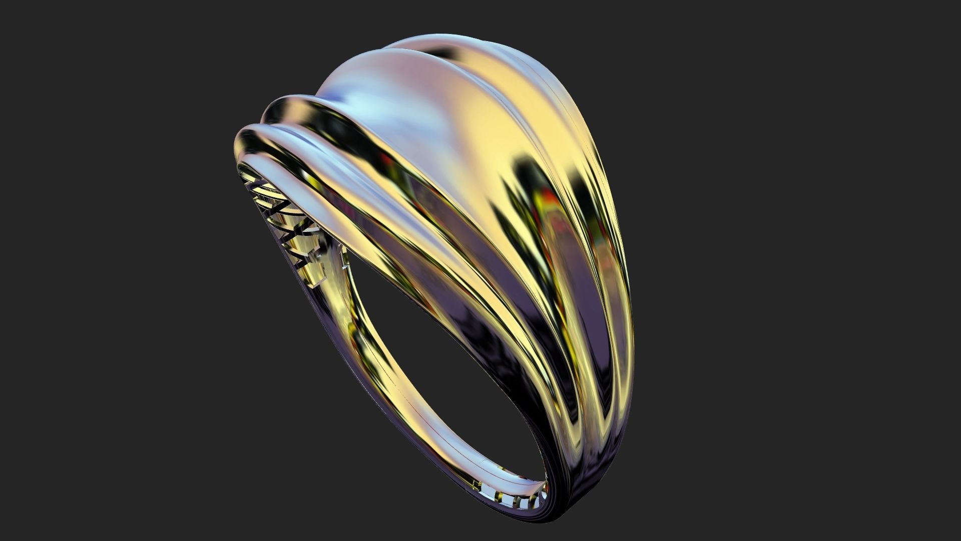 Wavy gold ring 3D print model_15