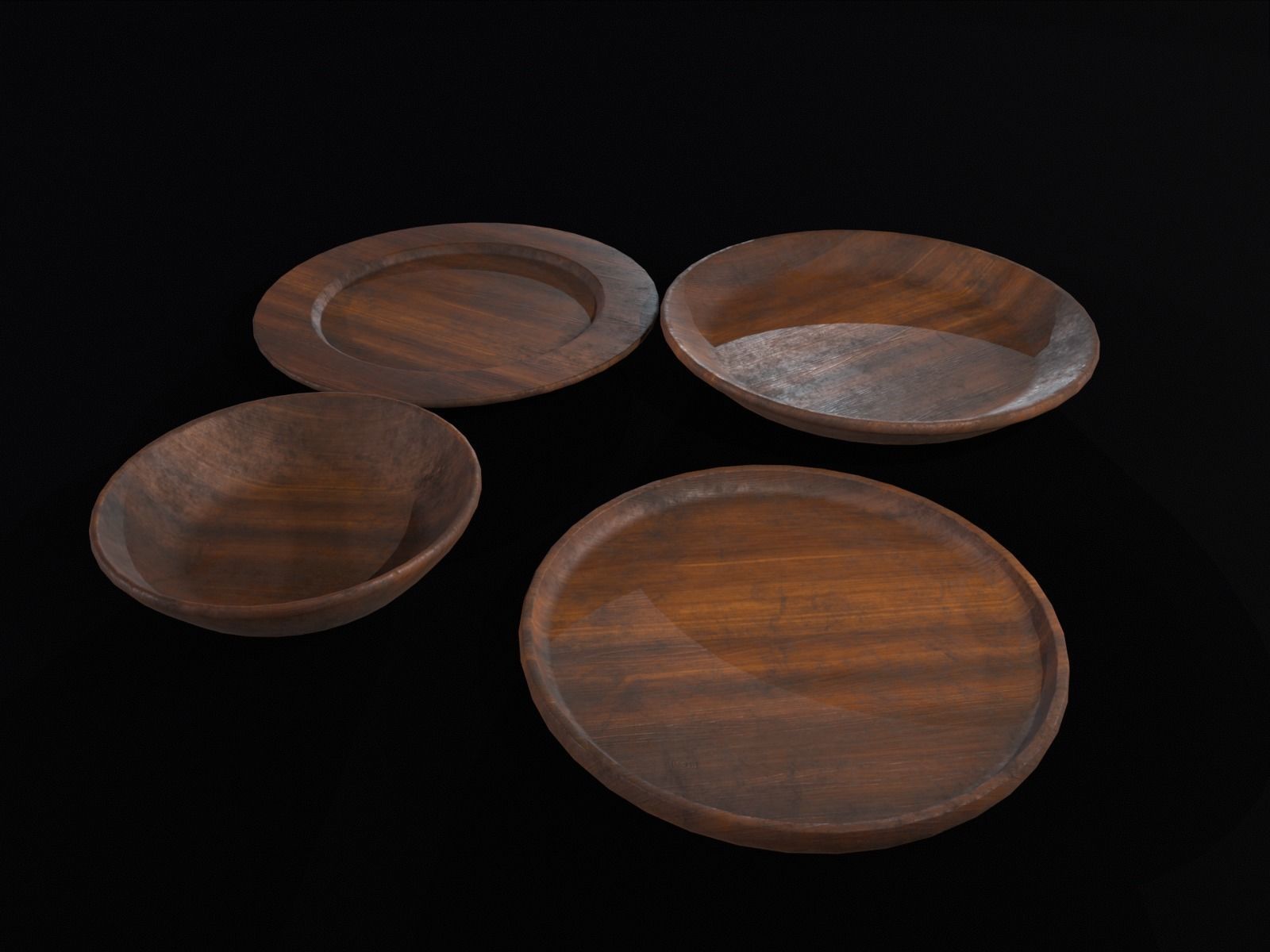 Medieval Wood Dishes Set Low-poly 3D model_12