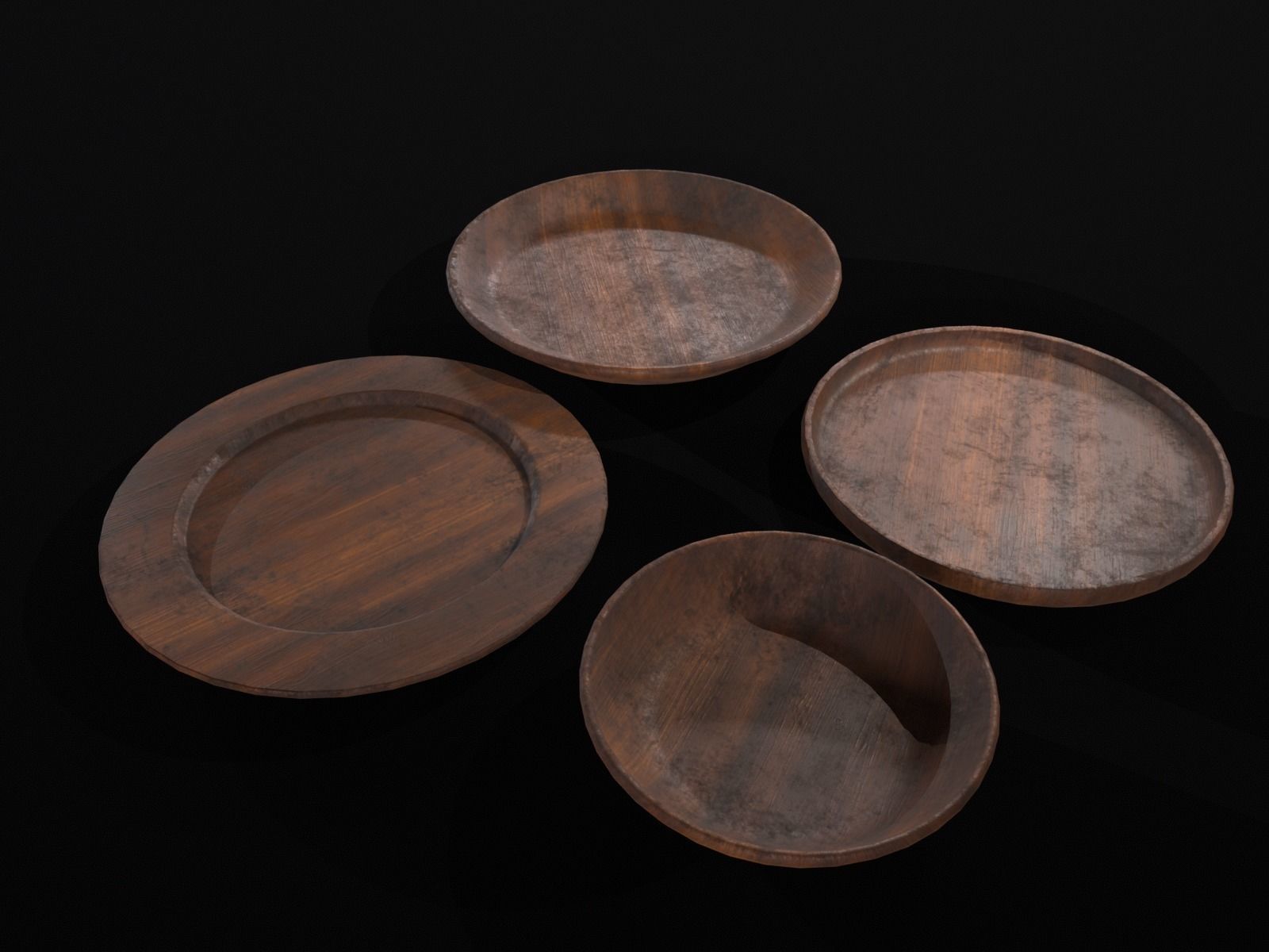 Medieval Wood Dishes Set Low-poly 3D model_6